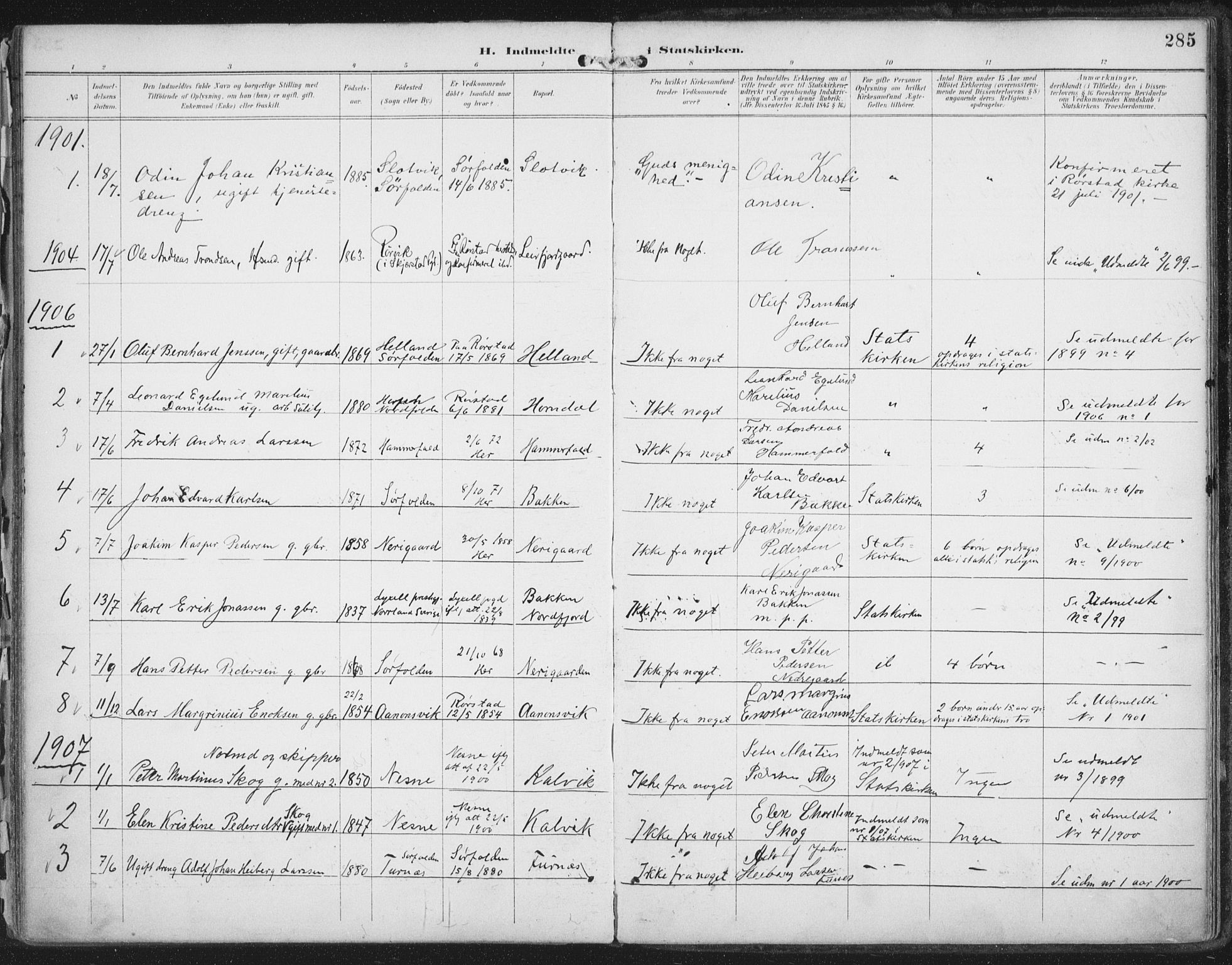 Ministerialprotokoller, klokkerbøker og fødselsregistre - Nordland, SAT/A-1459/854/L0779: Parish register (official) no. 854A02, 1892-1909, p. 285
