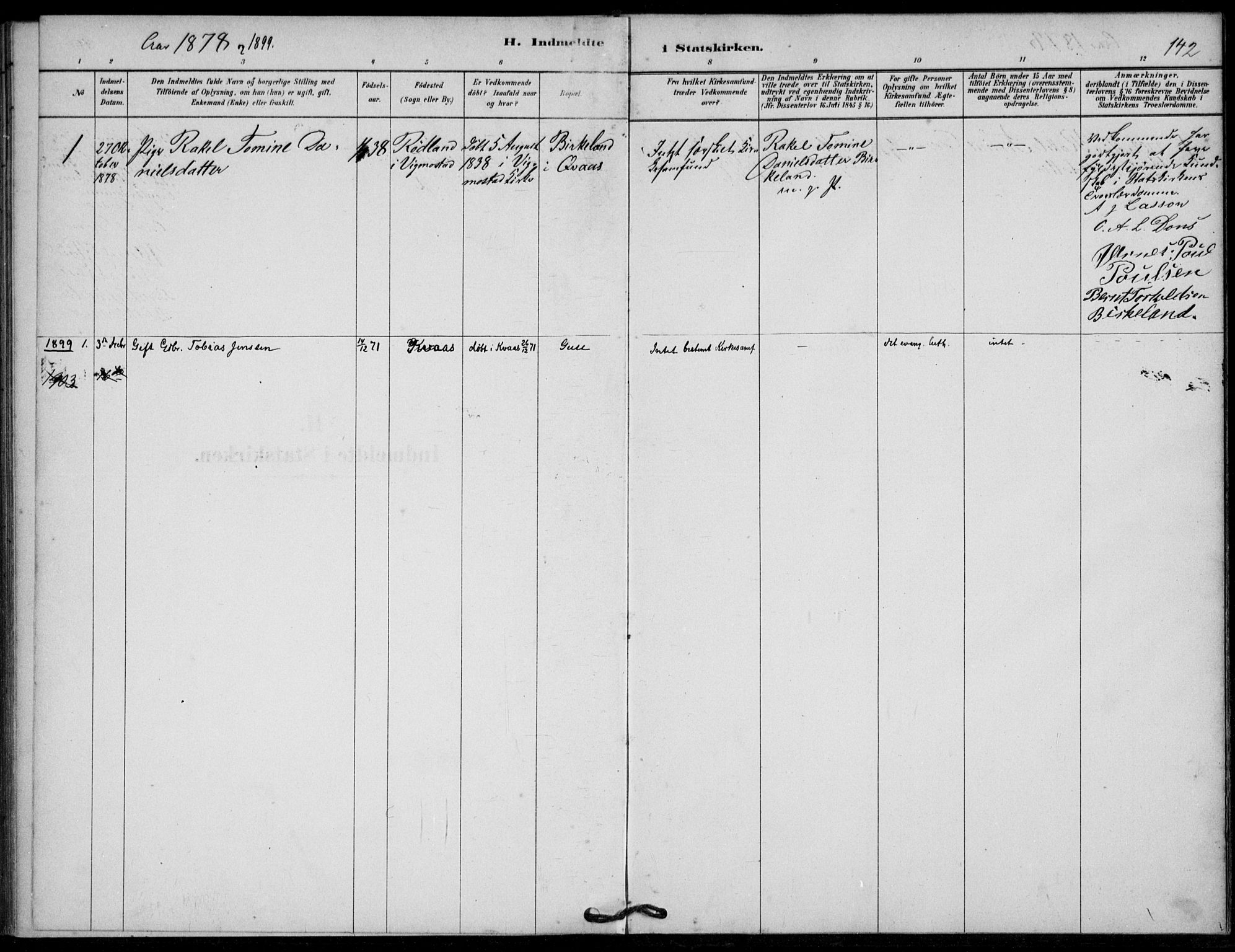 Lyngdal sokneprestkontor, SAK/1111-0029/F/Fa/Fab/L0003: Parish register (official) no. A 3, 1878-1903, p. 142