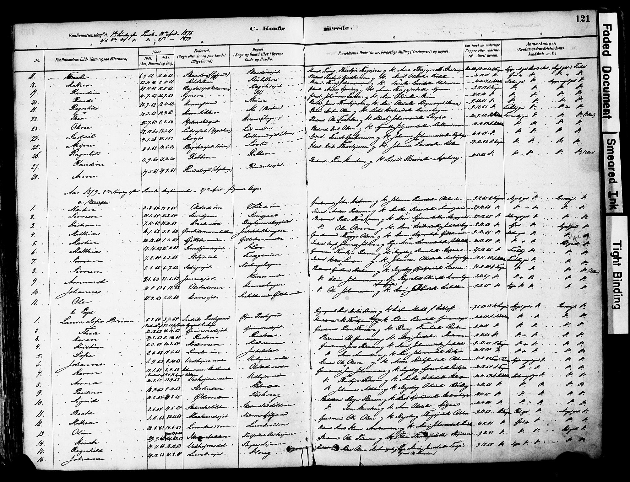 Øyer prestekontor, SAH/PREST-084/H/Ha/Haa/L0008: Parish register (official) no. 8, 1878-1897, p. 121