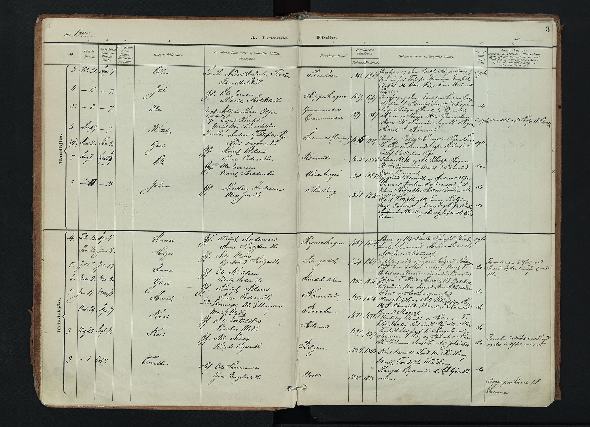 Nord-Aurdal prestekontor, SAH/PREST-132/H/Ha/Haa/L0017: Parish register (official) no. 17, 1897-1926, p. 3