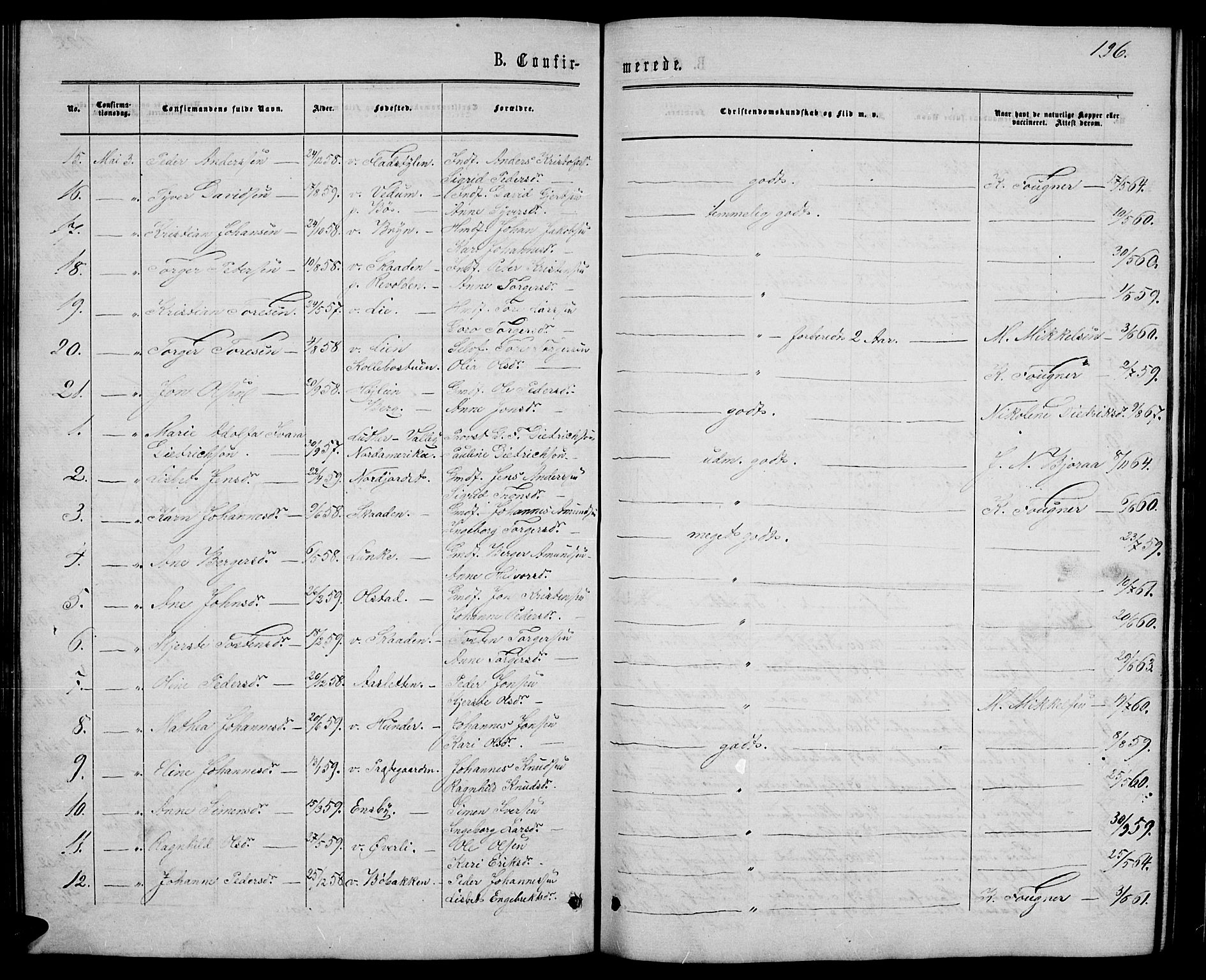 Øyer prestekontor, SAH/PREST-084/H/Ha/Hab/L0001: Parish register (copy) no. 1, 1863-1877, p. 196