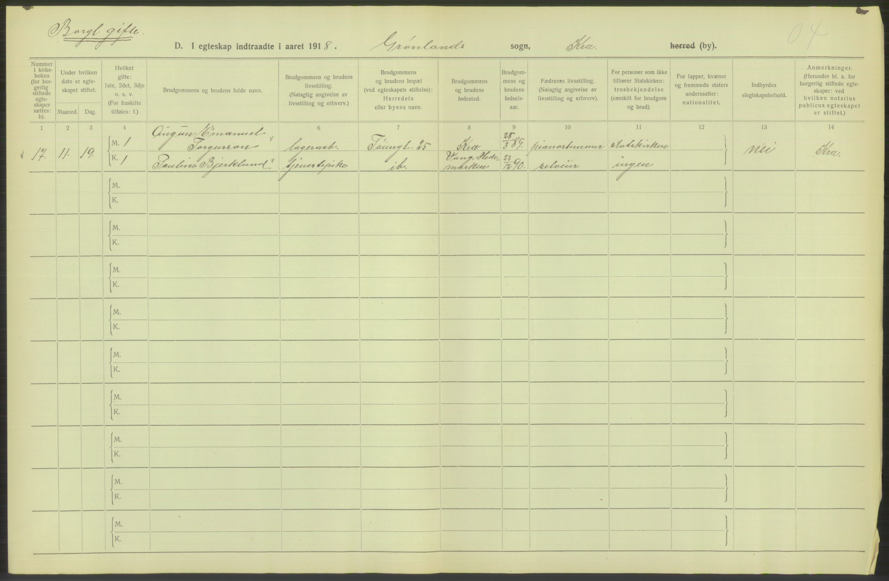 Statistisk sentralbyrå, Sosiodemografiske emner, Befolkning, RA/S-2228/D/Df/Dfb/Dfbh/L0009: Kristiania: Gifte, 1918, p. 818