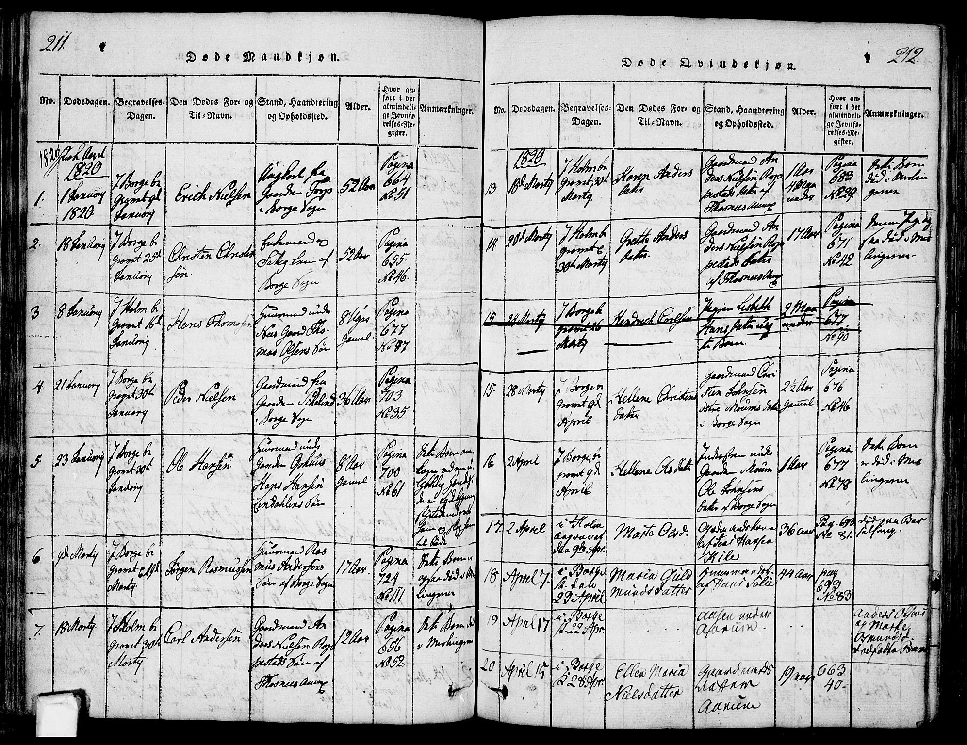 Borge prestekontor Kirkebøker, SAO/A-10903/F/Fa/L0003: Parish register (official) no. I 3, 1815-1836, p. 211-212