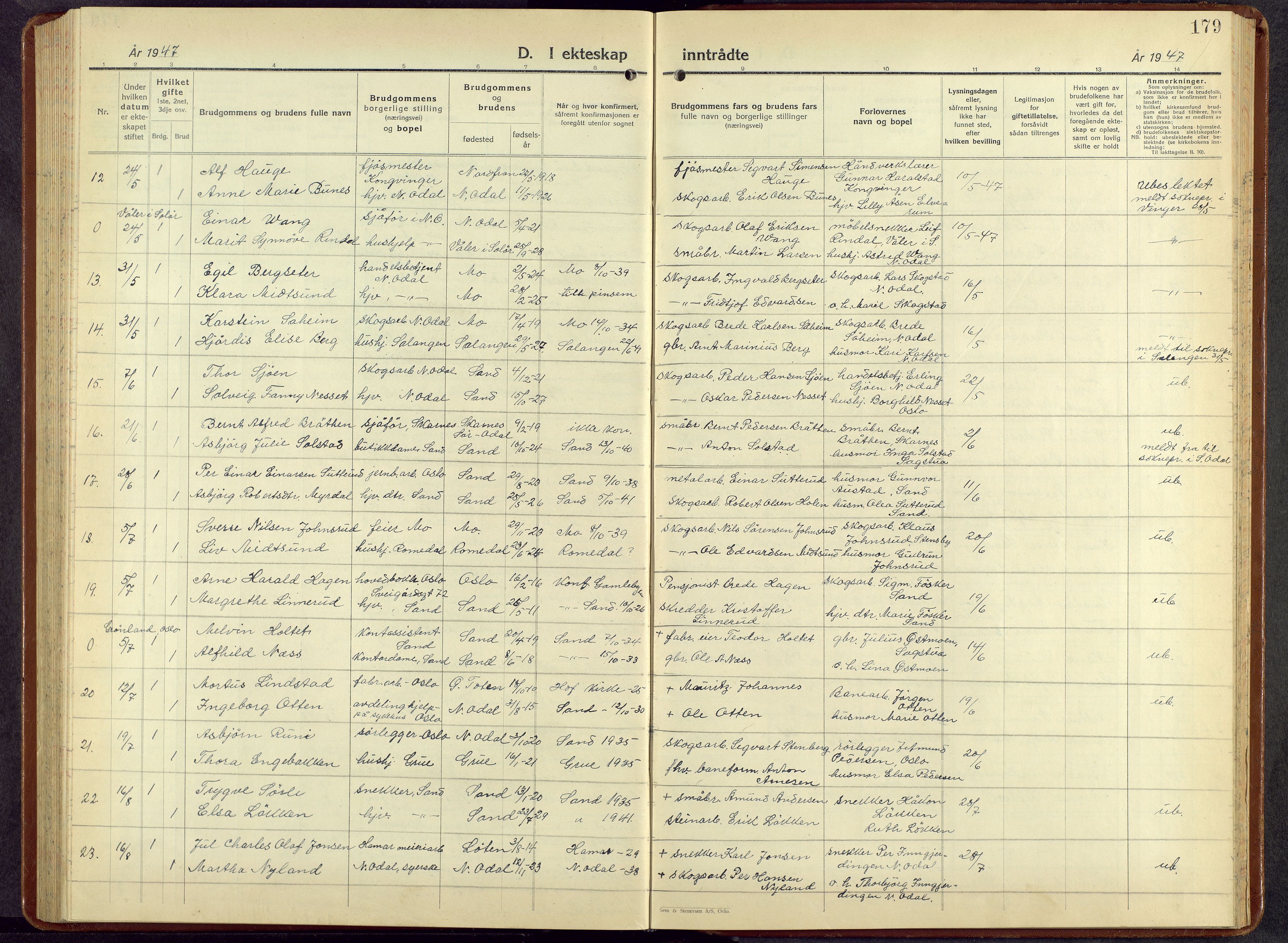 Nord-Odal prestekontor, AV/SAH-PREST-032/H/Ha/Hab/L0007: Parish register (copy) no. 7, 1939-1957, p. 179