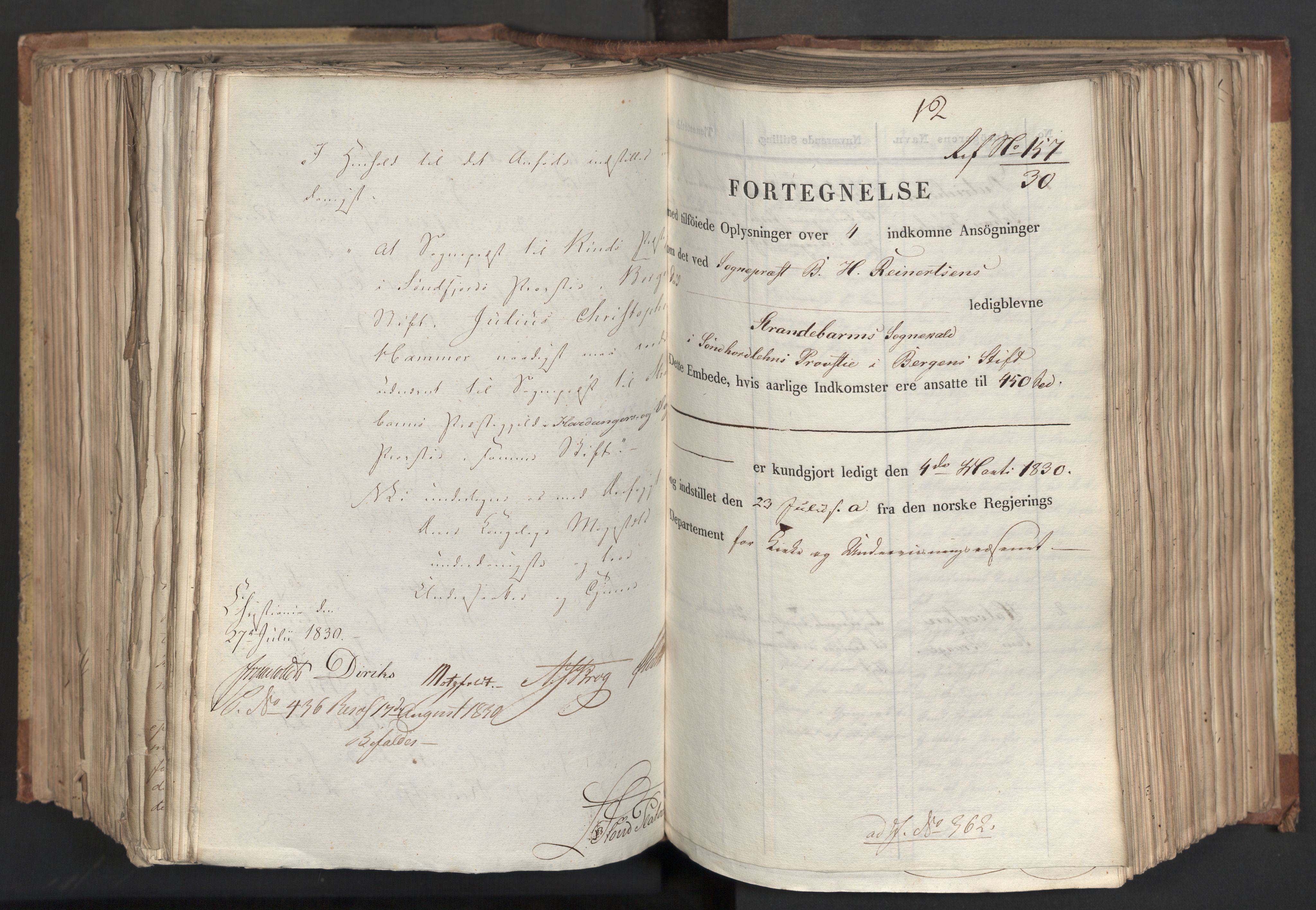 Statsrådsavdelingen i Stockholm, RA/S-1003/D/Da/L0066: Regjeringsinnstillinger nr. 240-449, 1830, p. 475