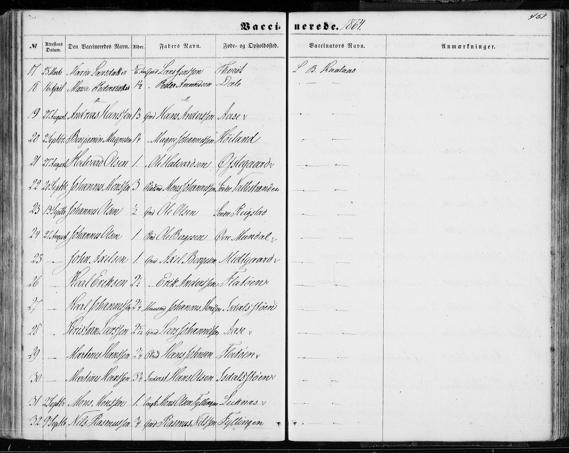 Hamre sokneprestembete, AV/SAB-A-75501/H/Ha/Haa/Haaa/L0014: Parish register (official) no. A 14, 1858-1872, p. 451