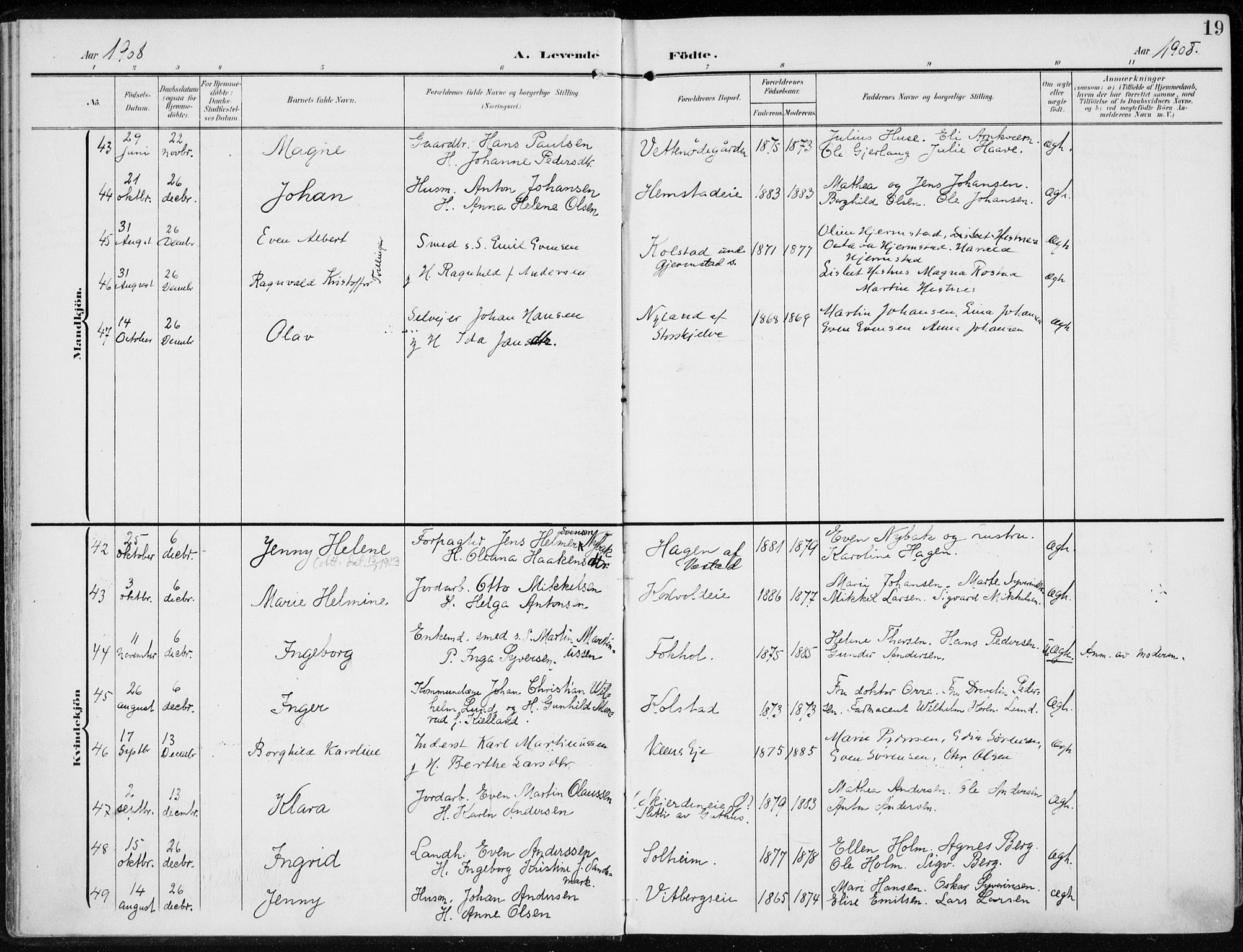 Stange prestekontor, AV/SAH-PREST-002/K/L0024: Parish register (official) no. 24, 1906-1922, p. 19