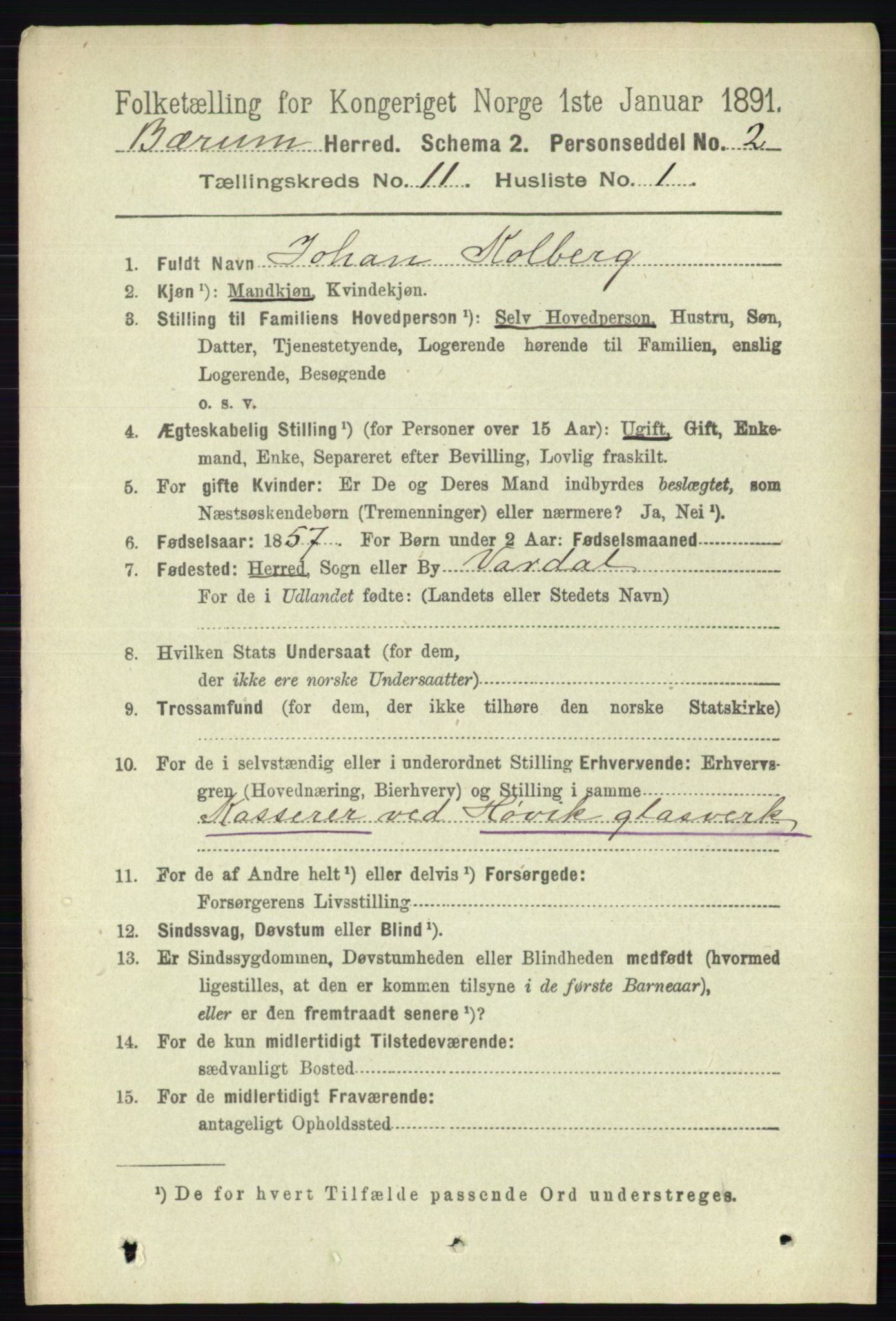 RA, 1891 census for 0219 Bærum, 1891, p. 7187