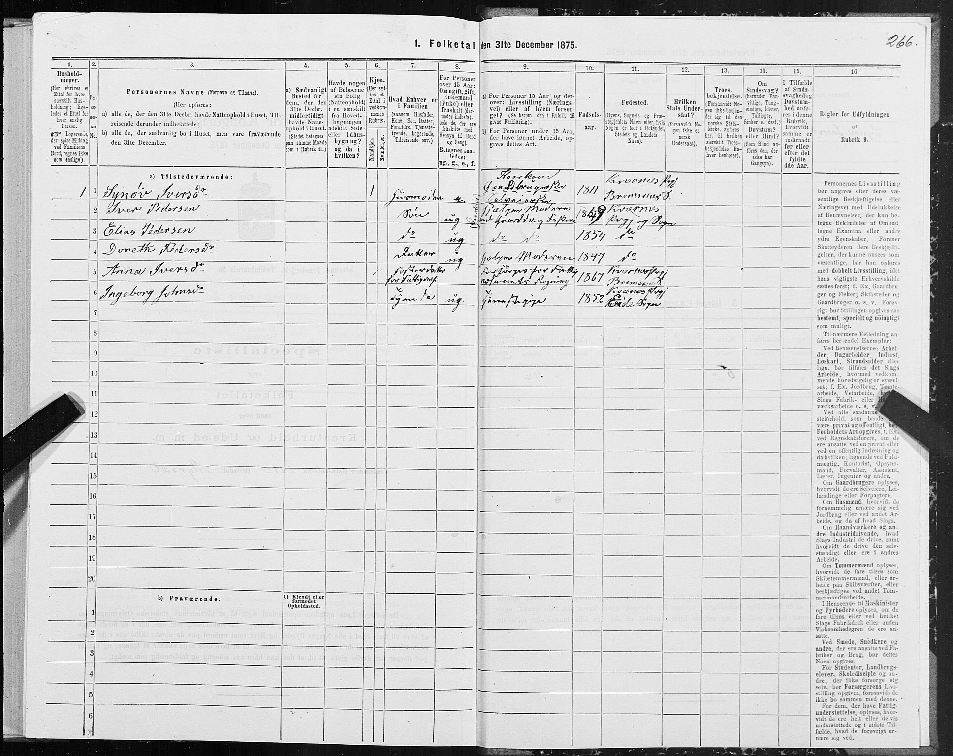 SAT, 1875 census for 1553P Kvernes, 1875, p. 5266