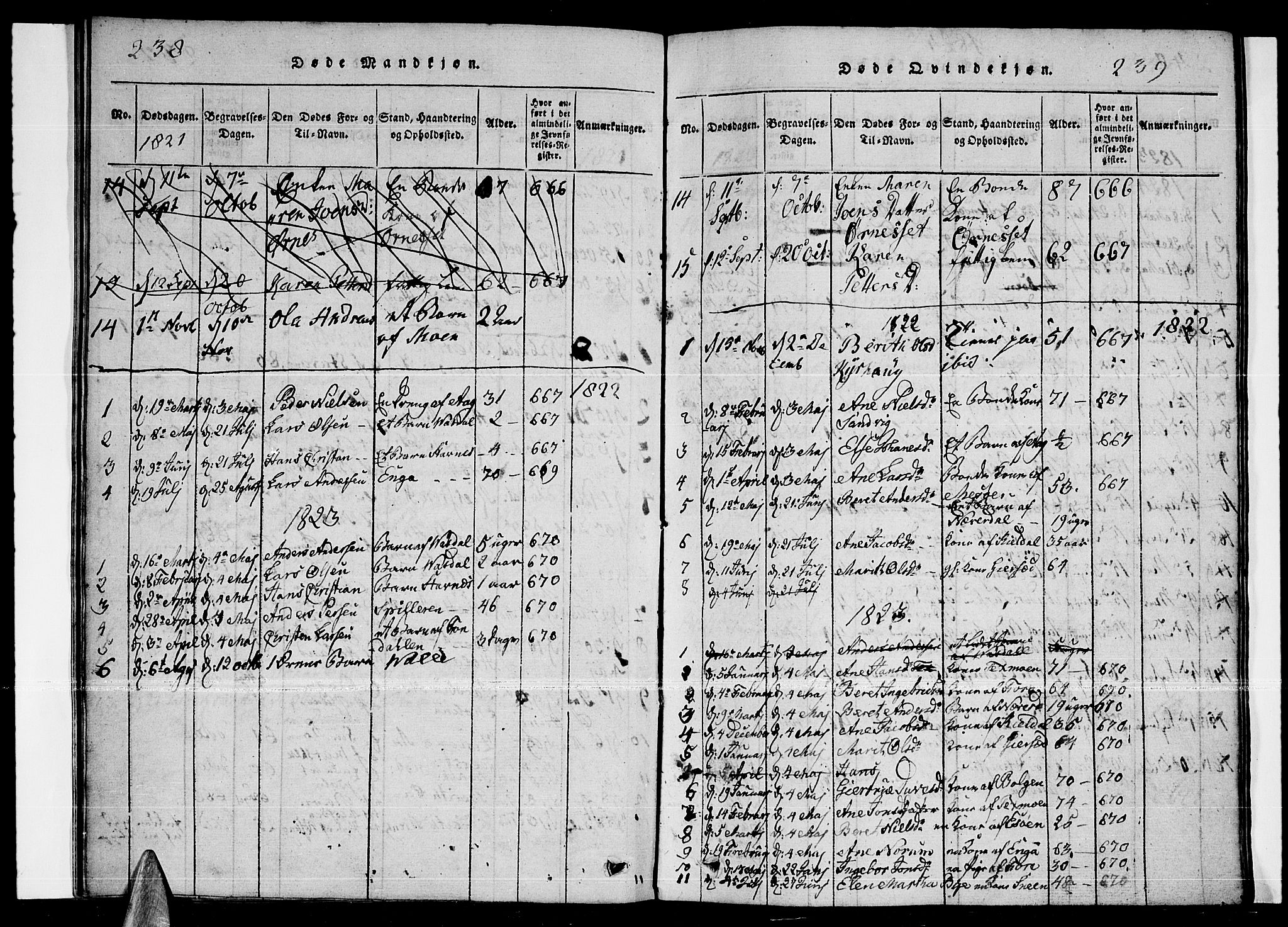 Ministerialprotokoller, klokkerbøker og fødselsregistre - Nordland, SAT/A-1459/841/L0593: Parish register (official) no. 841A04 /2, 1820-1825, p. 238-239