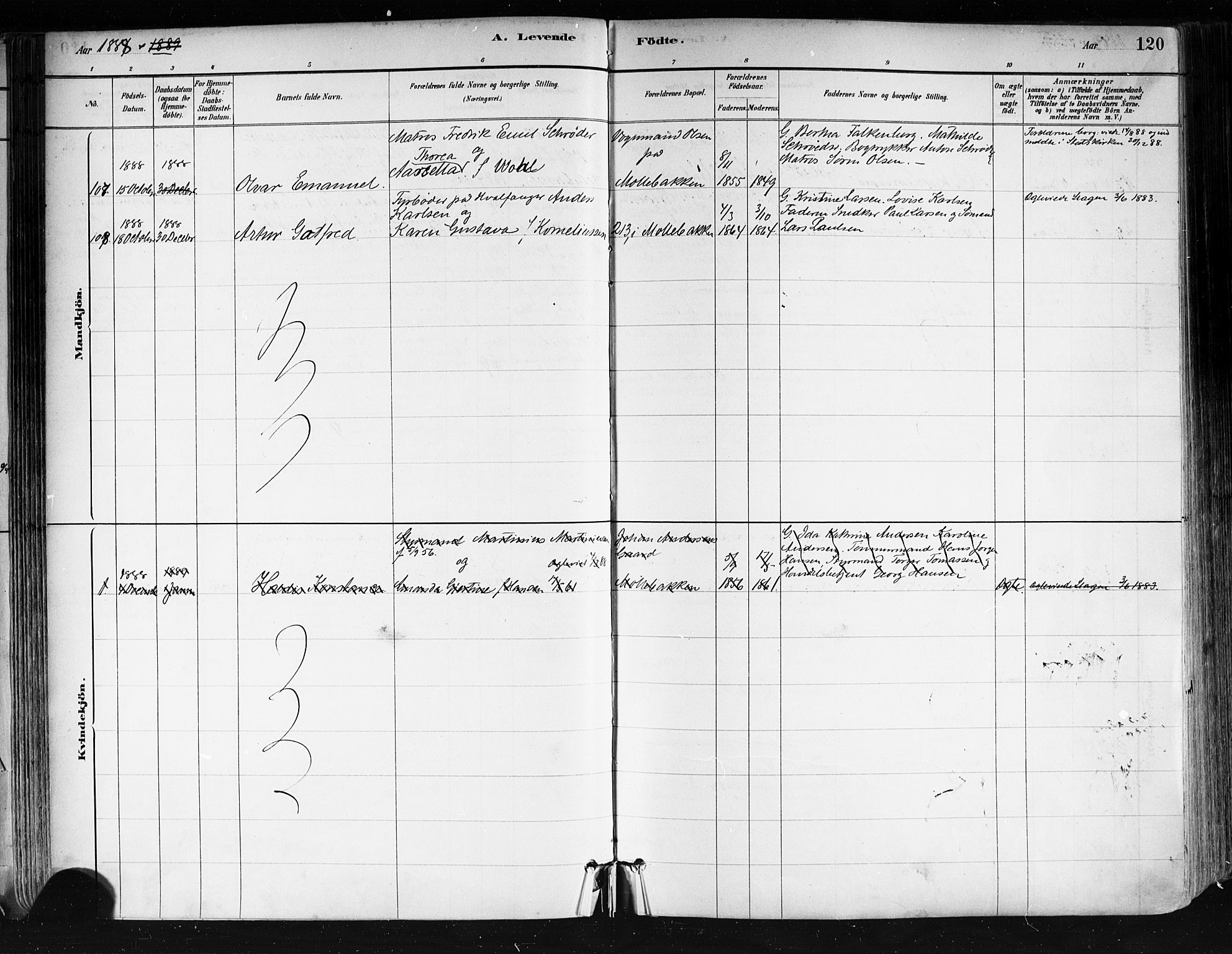 Tønsberg kirkebøker, AV/SAKO-A-330/F/Fa/L0011: Parish register (official) no. I 11, 1881-1890, p. 120