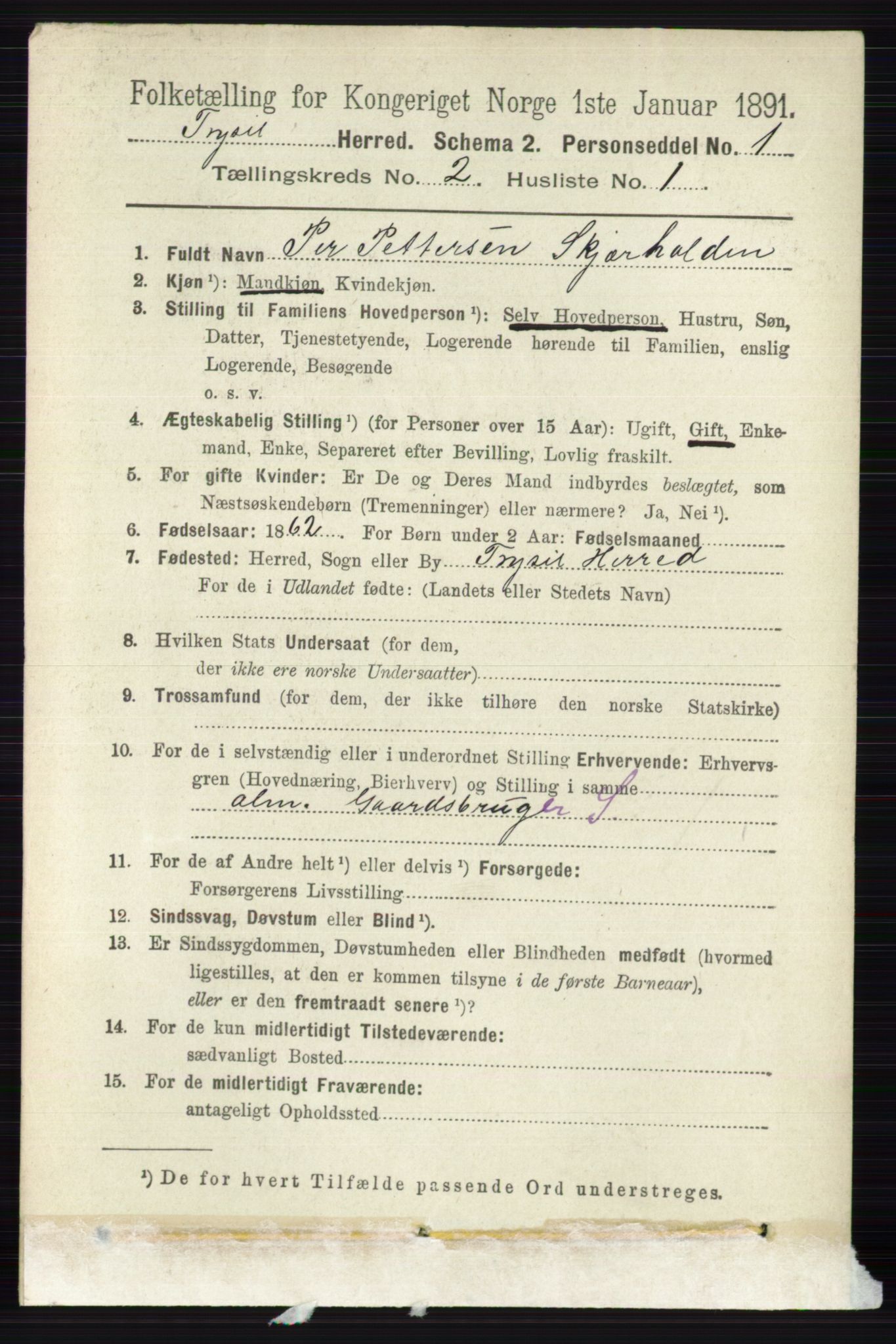 RA, 1891 census for 0428 Trysil, 1891, p. 724