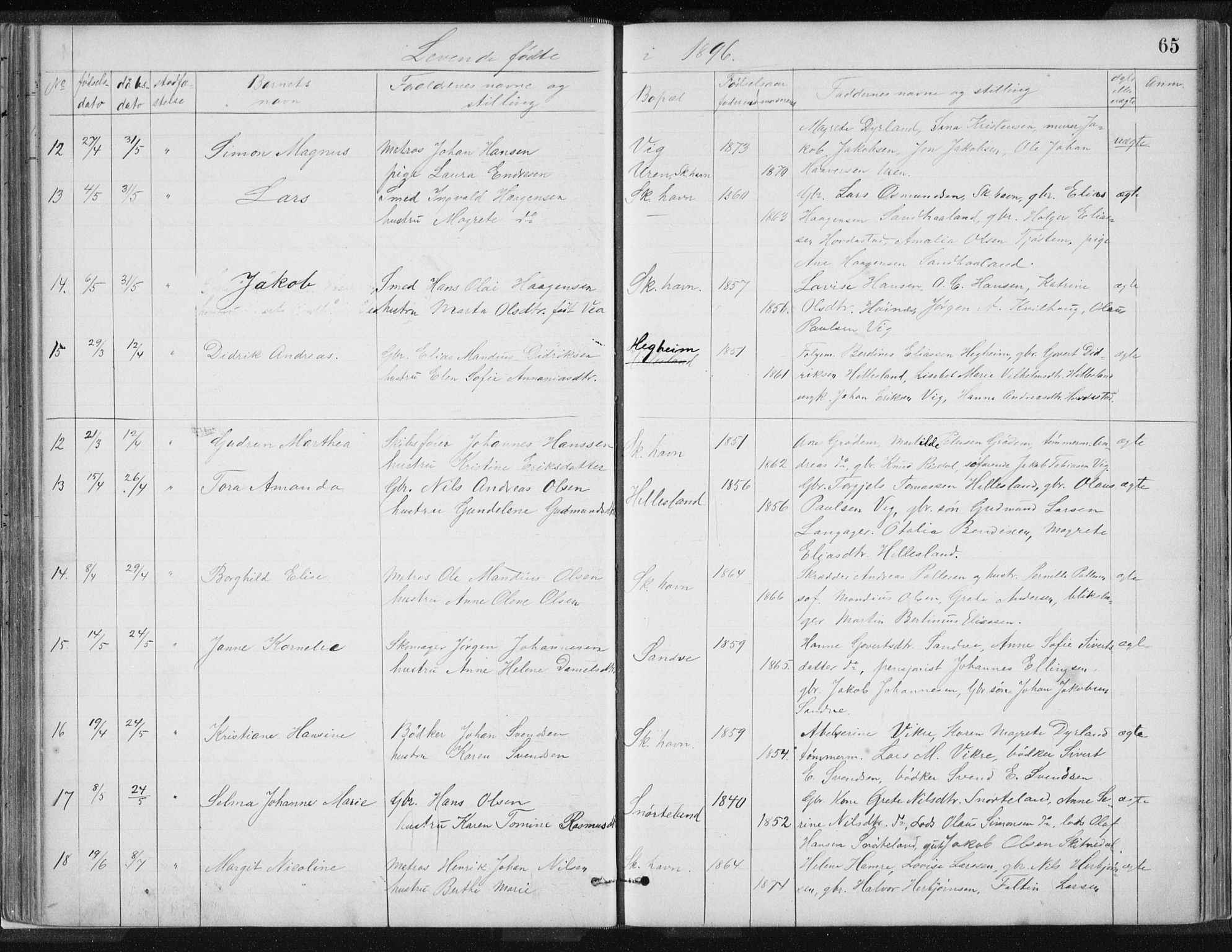 Skudenes sokneprestkontor, AV/SAST-A -101849/H/Ha/Hab/L0007: Parish register (copy) no. B 7, 1885-1899, p. 65