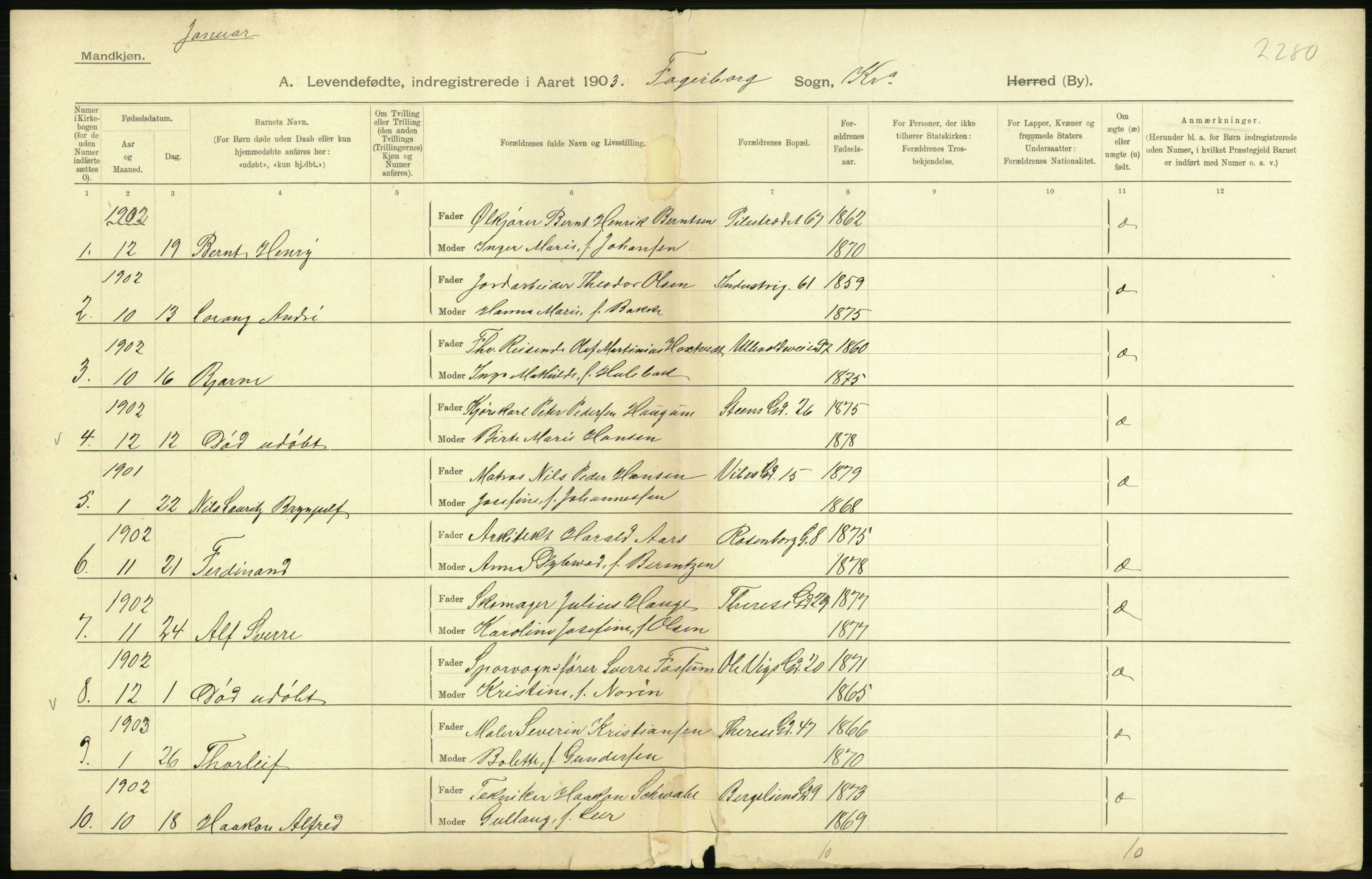 Statistisk sentralbyrå, Sosiodemografiske emner, Befolkning, AV/RA-S-2228/D/Df/Dfa/Dfaa/L0003: Kristiania: Fødte, 1903, p. 254