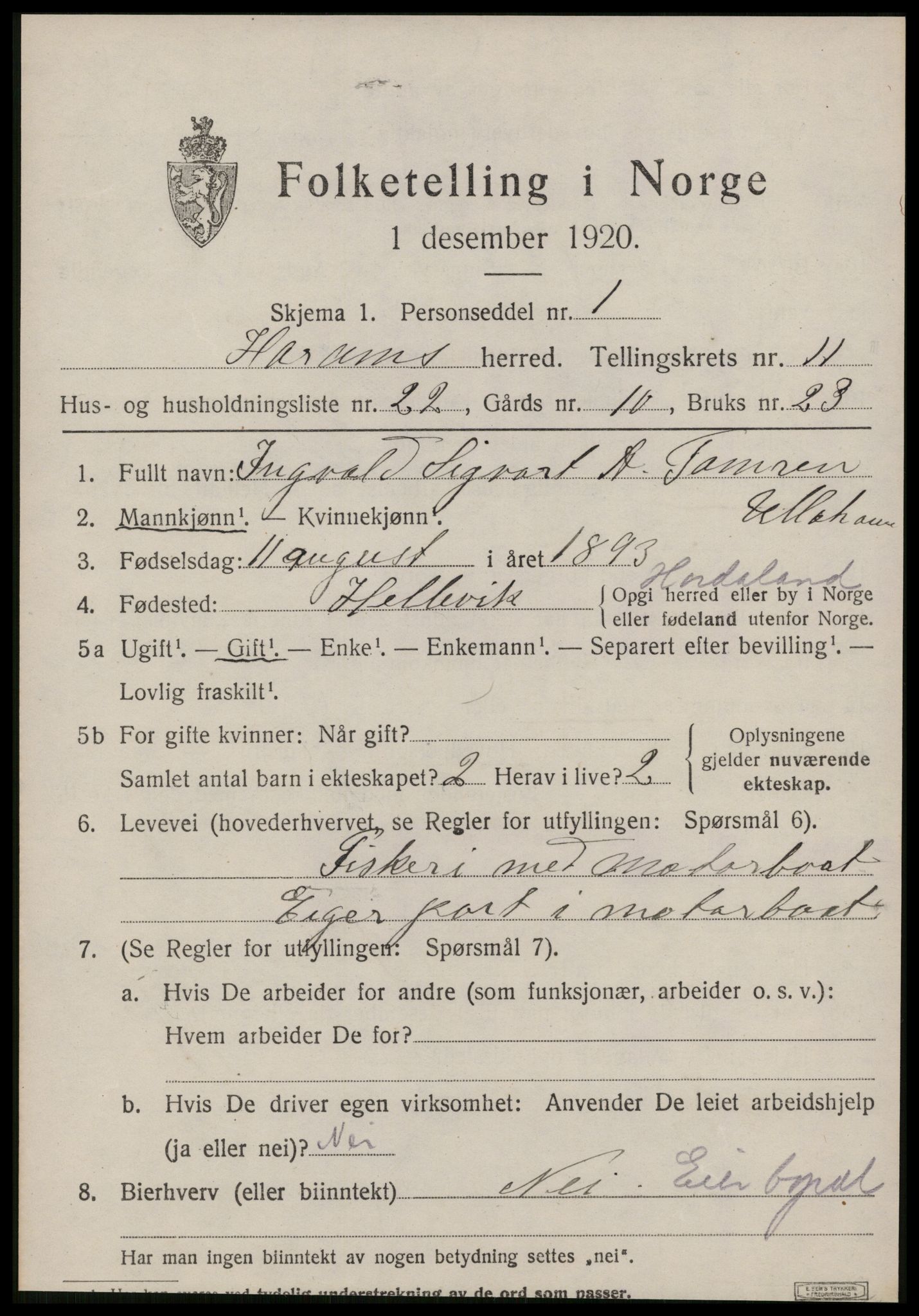 SAT, 1920 census for Haram, 1920, p. 6523