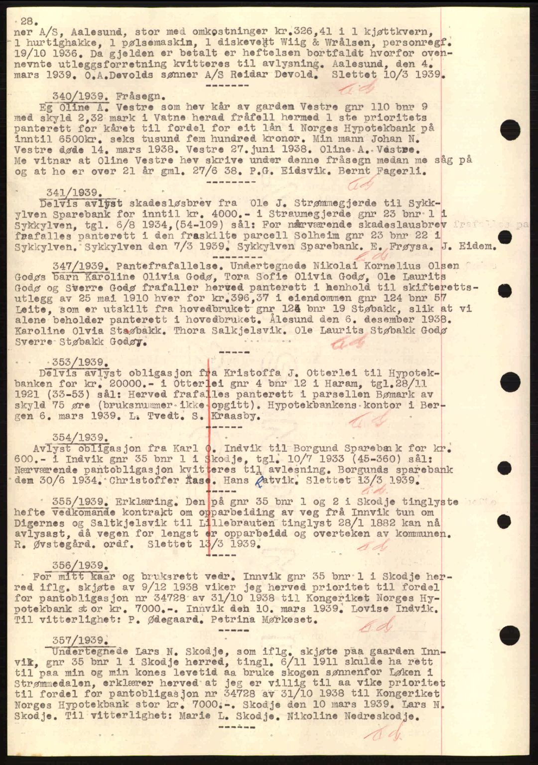 Nordre Sunnmøre sorenskriveri, SAT/A-0006/1/2/2C/2Ca: Mortgage book no. B1-6, 1938-1942, Diary no: : 340/1939