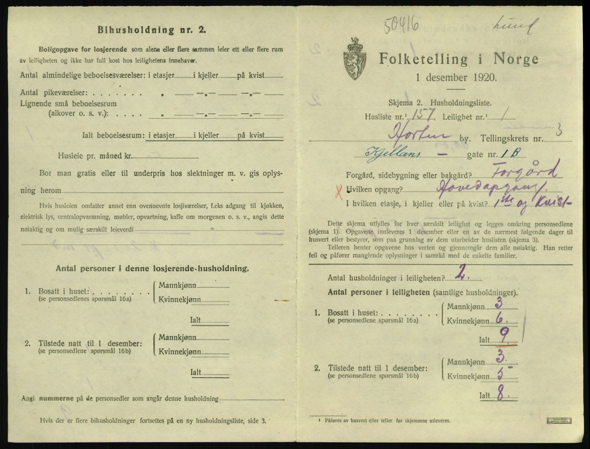 SAKO, 1920 census for Horten, 1920, p. 4645