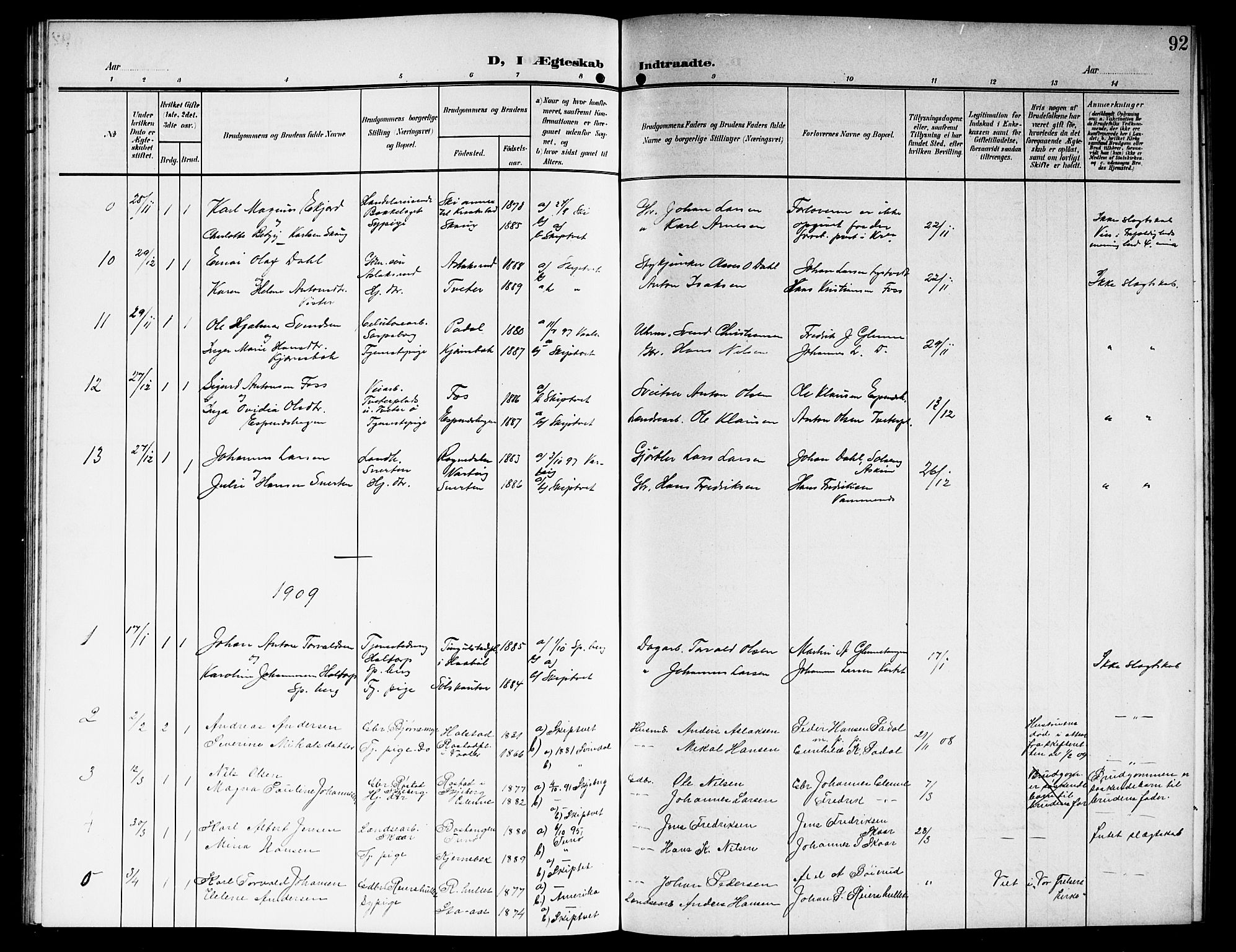 Skiptvet prestekontor Kirkebøker, AV/SAO-A-20009/G/Ga/L0002: Parish register (copy) no. 2, 1905-1915, p. 92