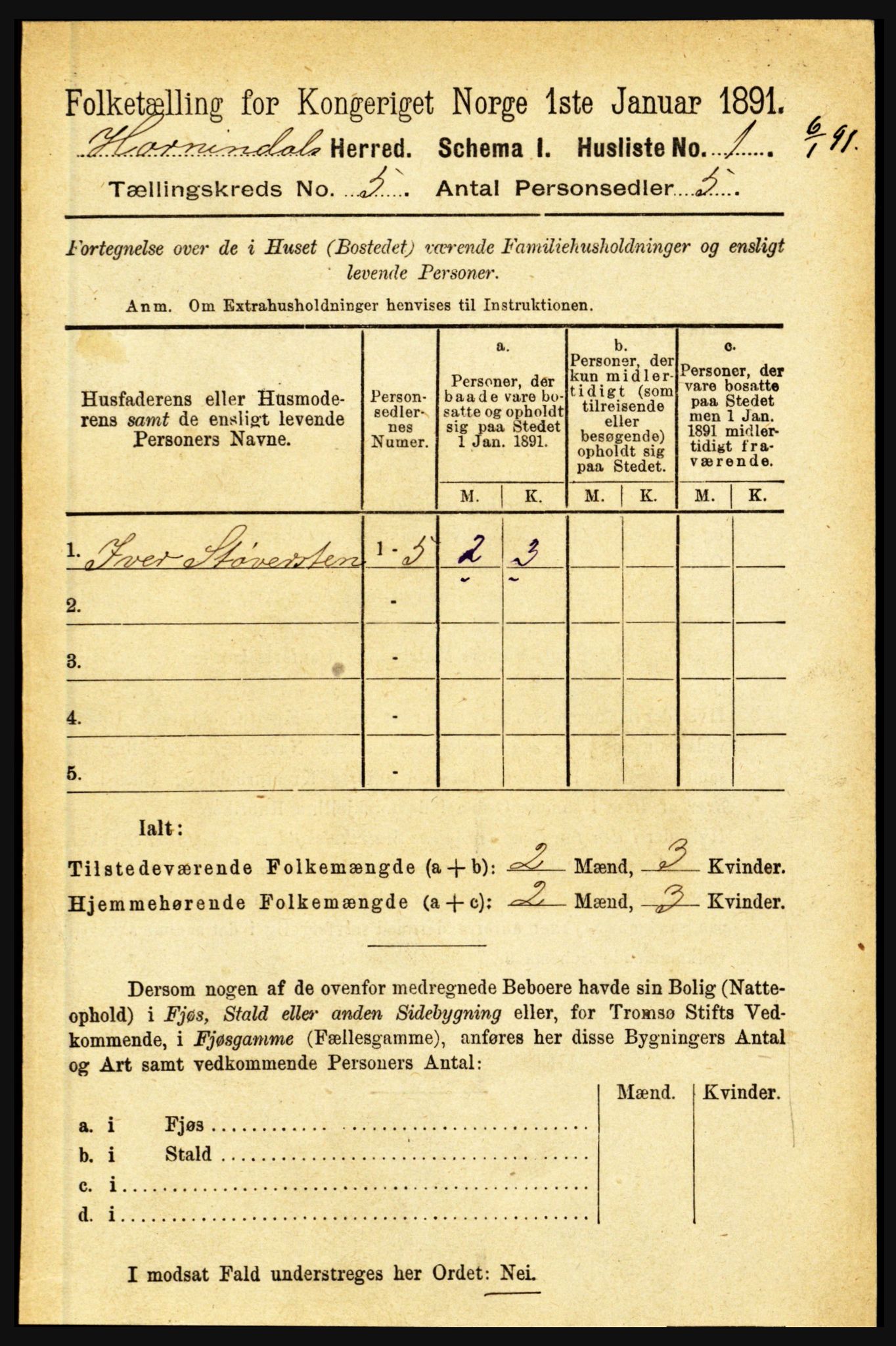 RA, 1891 census for 1444 Hornindal, 1891, p. 1104