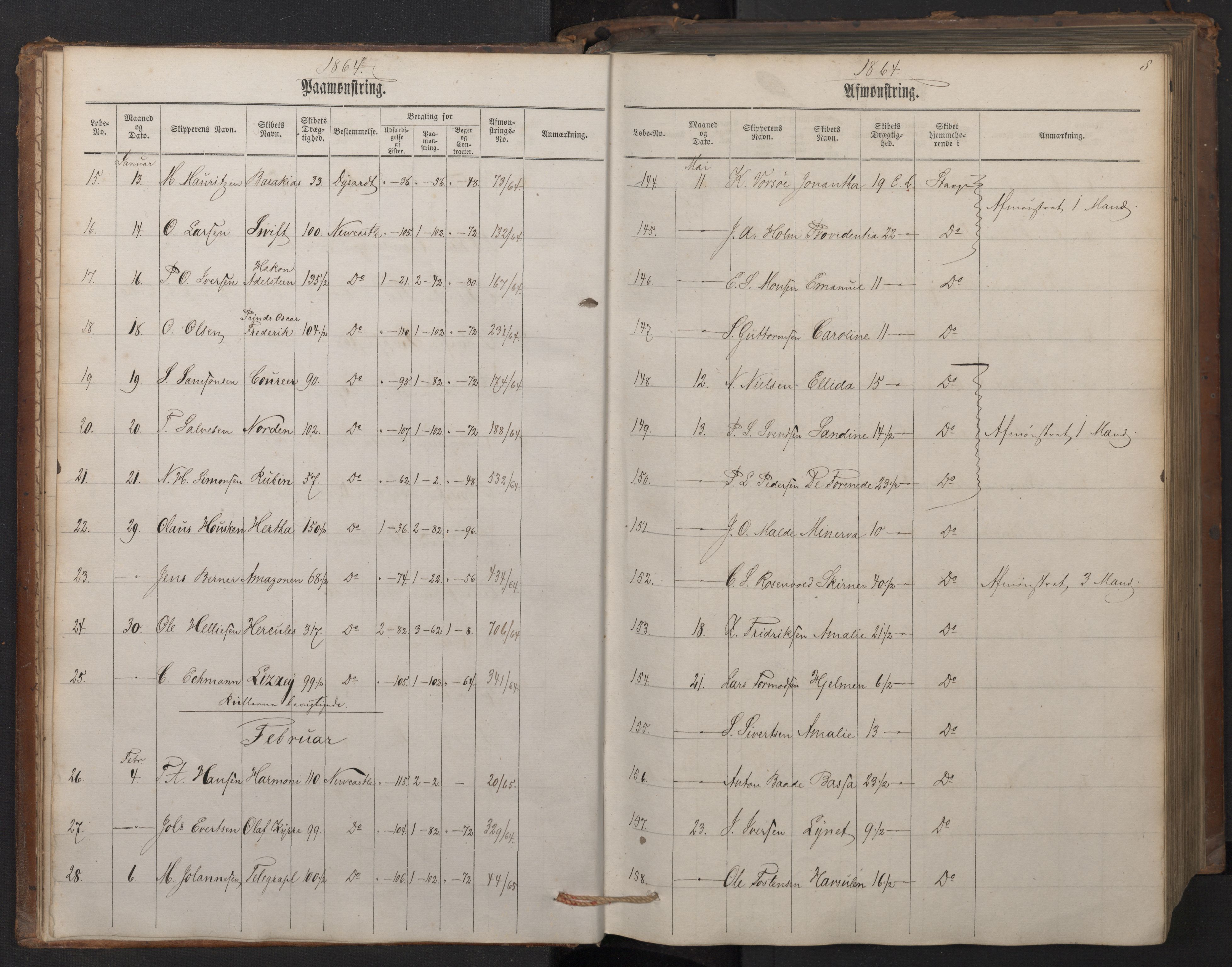 Stavanger sjømannskontor, AV/SAST-A-102006/G/Ga/L0001: Mønstringsjournal, 1863-1870, p. 12