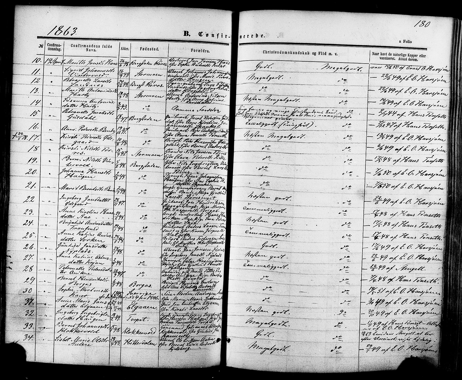 Ministerialprotokoller, klokkerbøker og fødselsregistre - Sør-Trøndelag, AV/SAT-A-1456/681/L0932: Parish register (official) no. 681A10, 1860-1878, p. 180