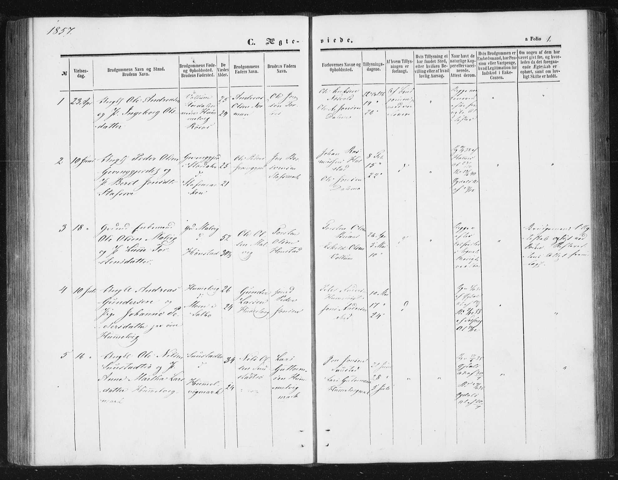 Ministerialprotokoller, klokkerbøker og fødselsregistre - Sør-Trøndelag, SAT/A-1456/616/L0408: Parish register (official) no. 616A05, 1857-1865, p. 1