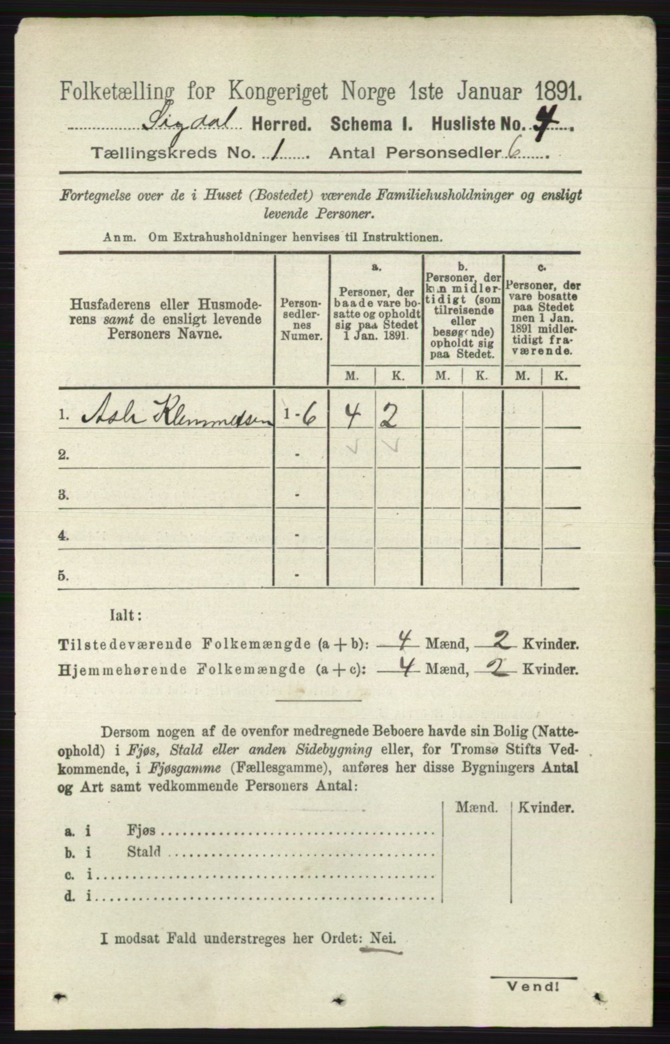 RA, 1891 census for 0621 Sigdal, 1891, p. 57