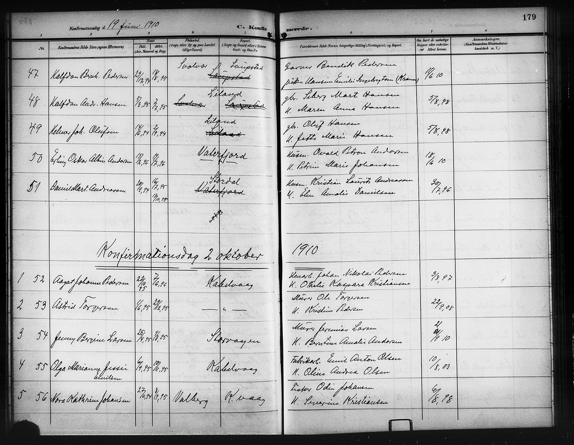 Ministerialprotokoller, klokkerbøker og fødselsregistre - Nordland, AV/SAT-A-1459/874/L1079: Parish register (copy) no. 874C08, 1907-1915, p. 179