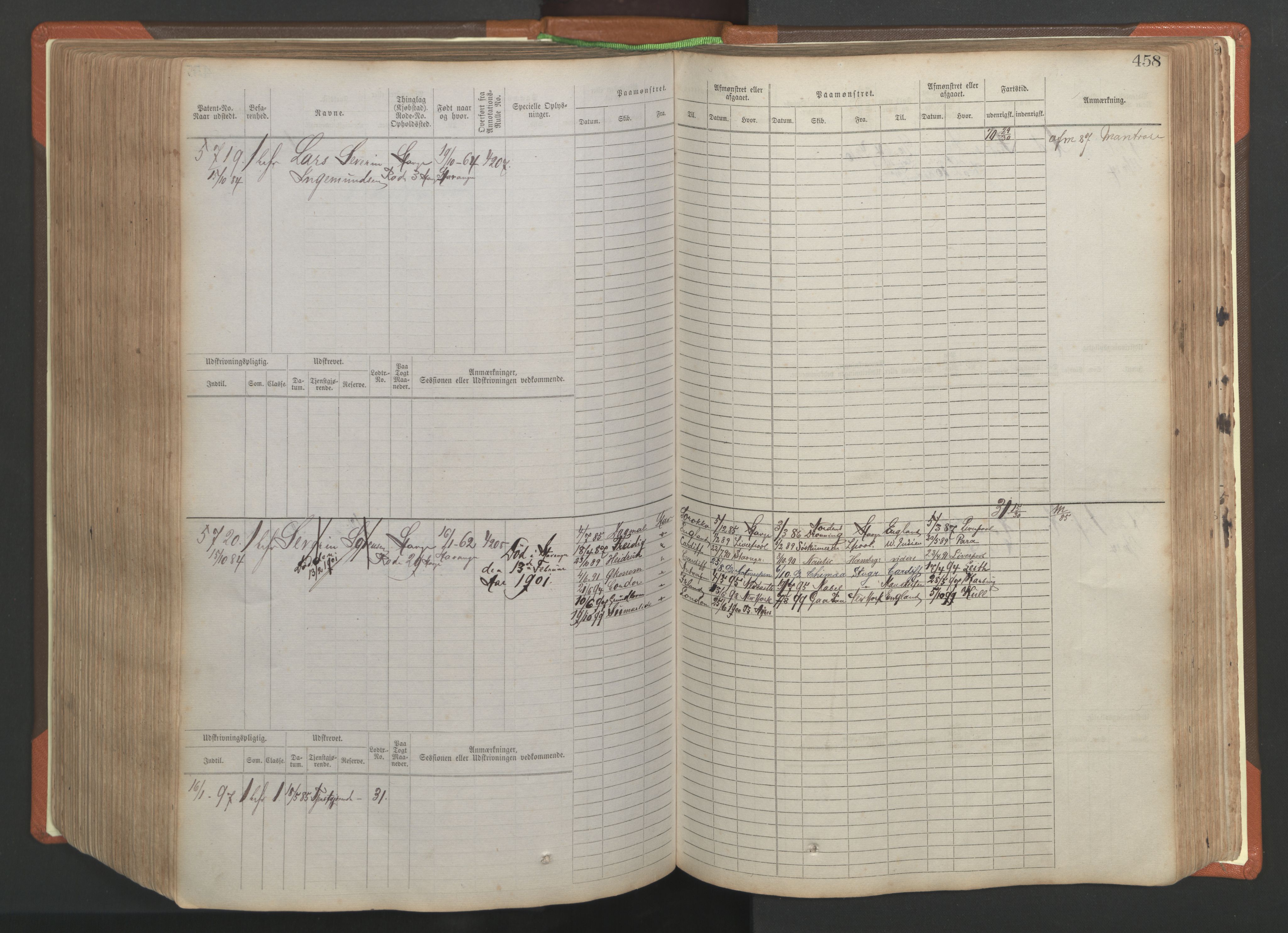 Stavanger sjømannskontor, AV/SAST-A-102006/F/Fb/Fbb/L0009: Sjøfartshovedrulle, patentnr. 4805-6006, 1879-1887, p. 464