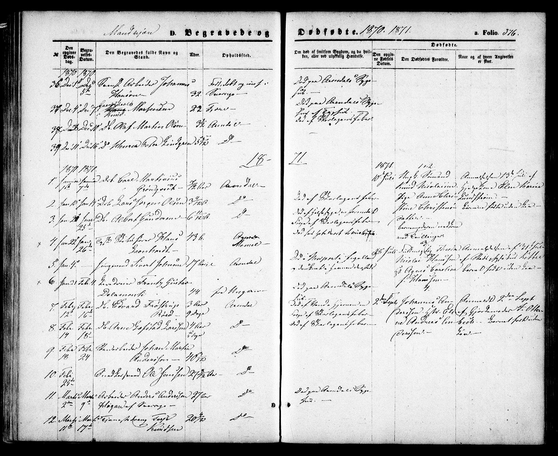 Arendal sokneprestkontor, Trefoldighet, SAK/1111-0040/F/Fa/L0007: Parish register (official) no. A 7, 1868-1878, p. 376