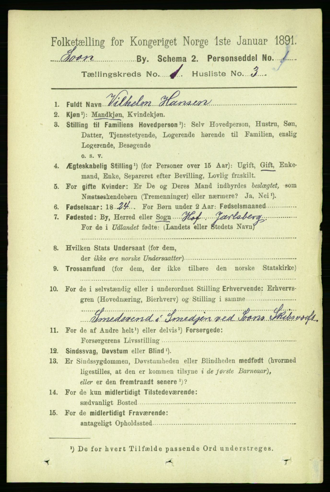 RA, 1891 census for 0201 Son, 1891, p. 25