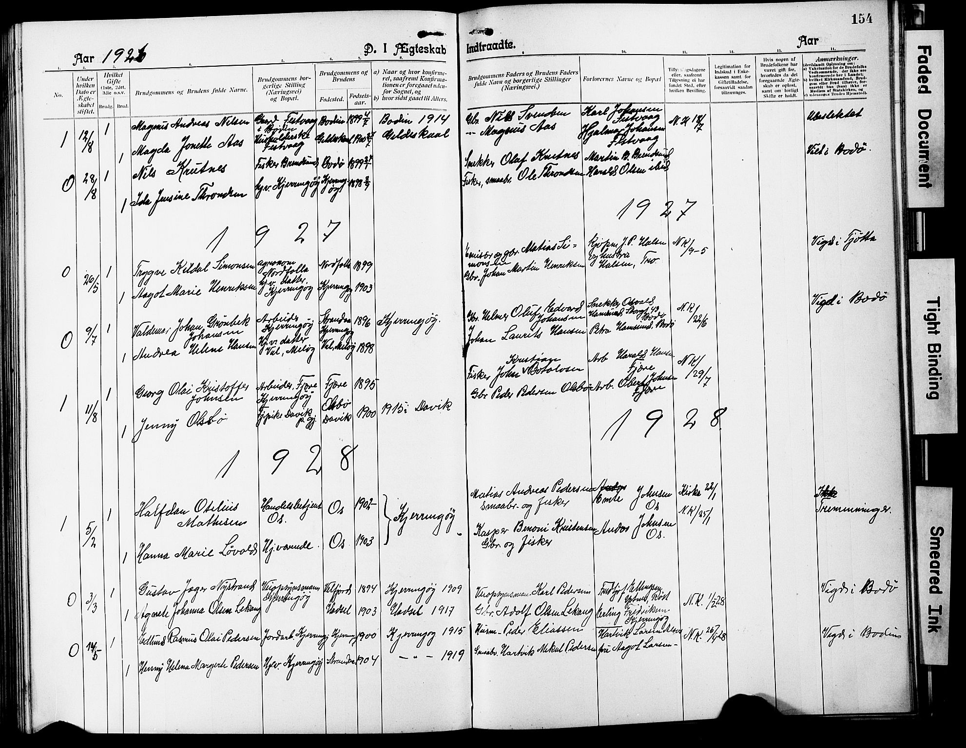 Ministerialprotokoller, klokkerbøker og fødselsregistre - Nordland, SAT/A-1459/803/L0077: Parish register (copy) no. 803C04, 1897-1930, p. 154