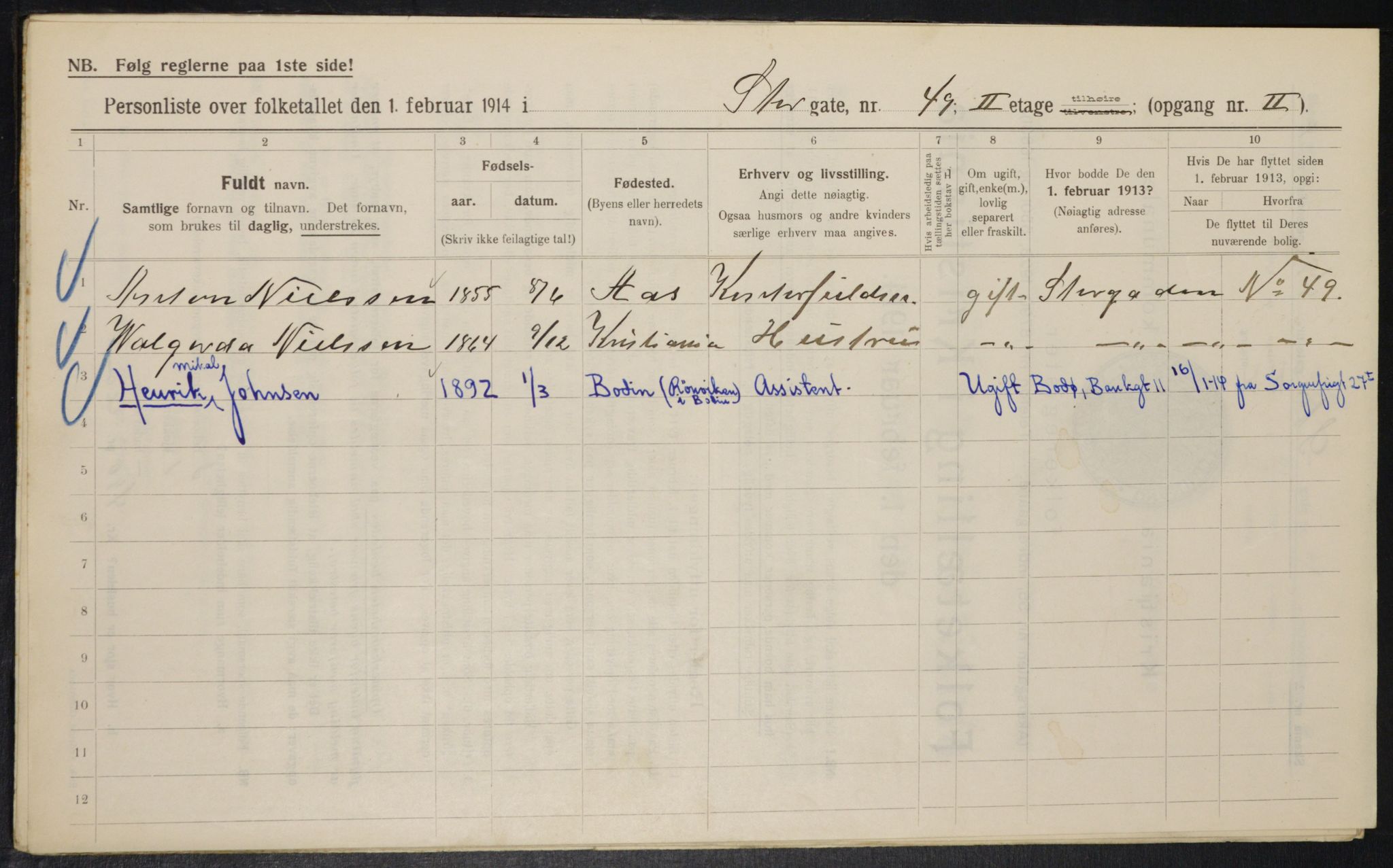 OBA, Municipal Census 1914 for Kristiania, 1914, p. 104182