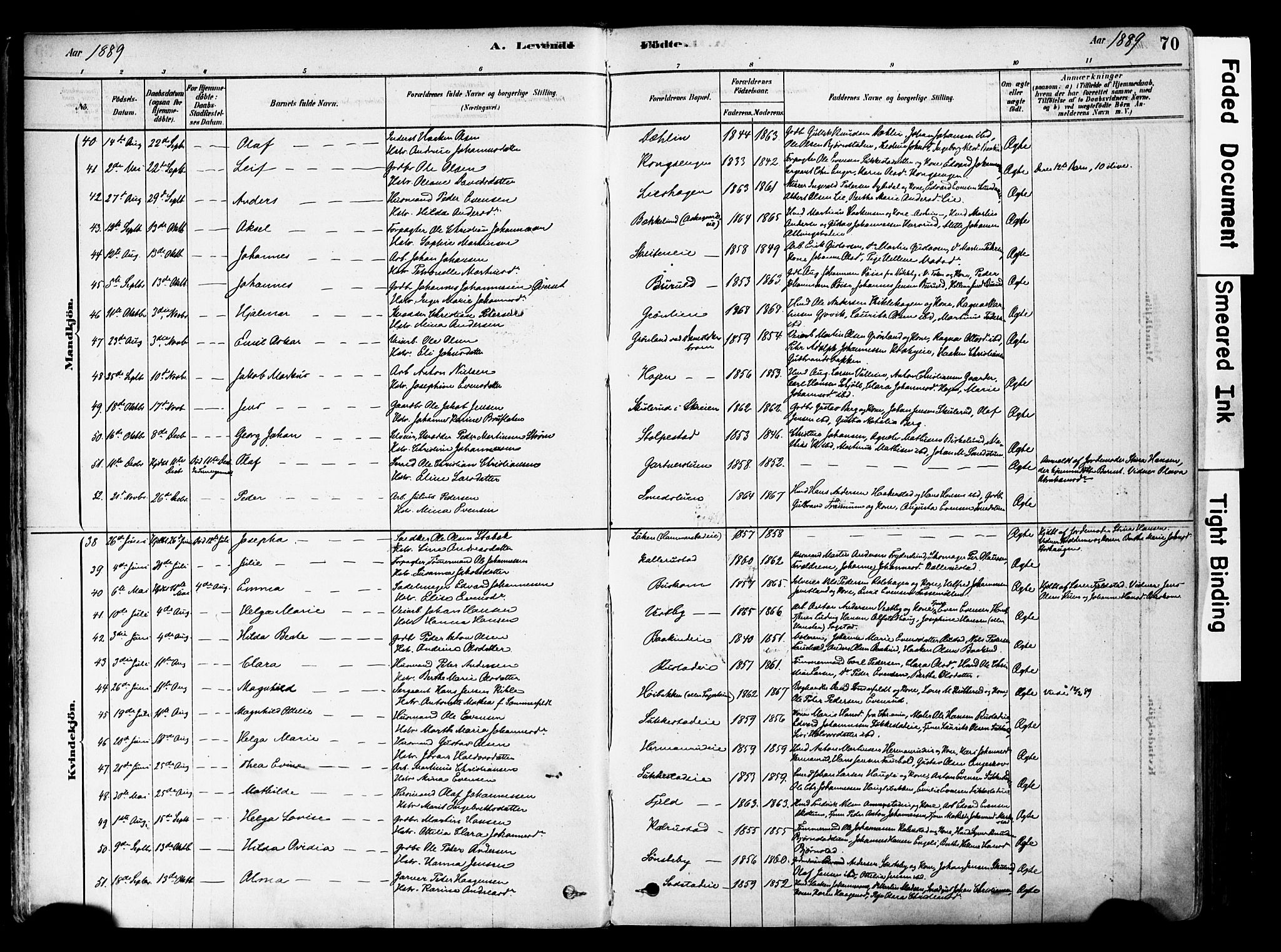 Østre Toten prestekontor, AV/SAH-PREST-104/H/Ha/Haa/L0006: Parish register (official) no. 6 /1, 1878-1896, p. 70