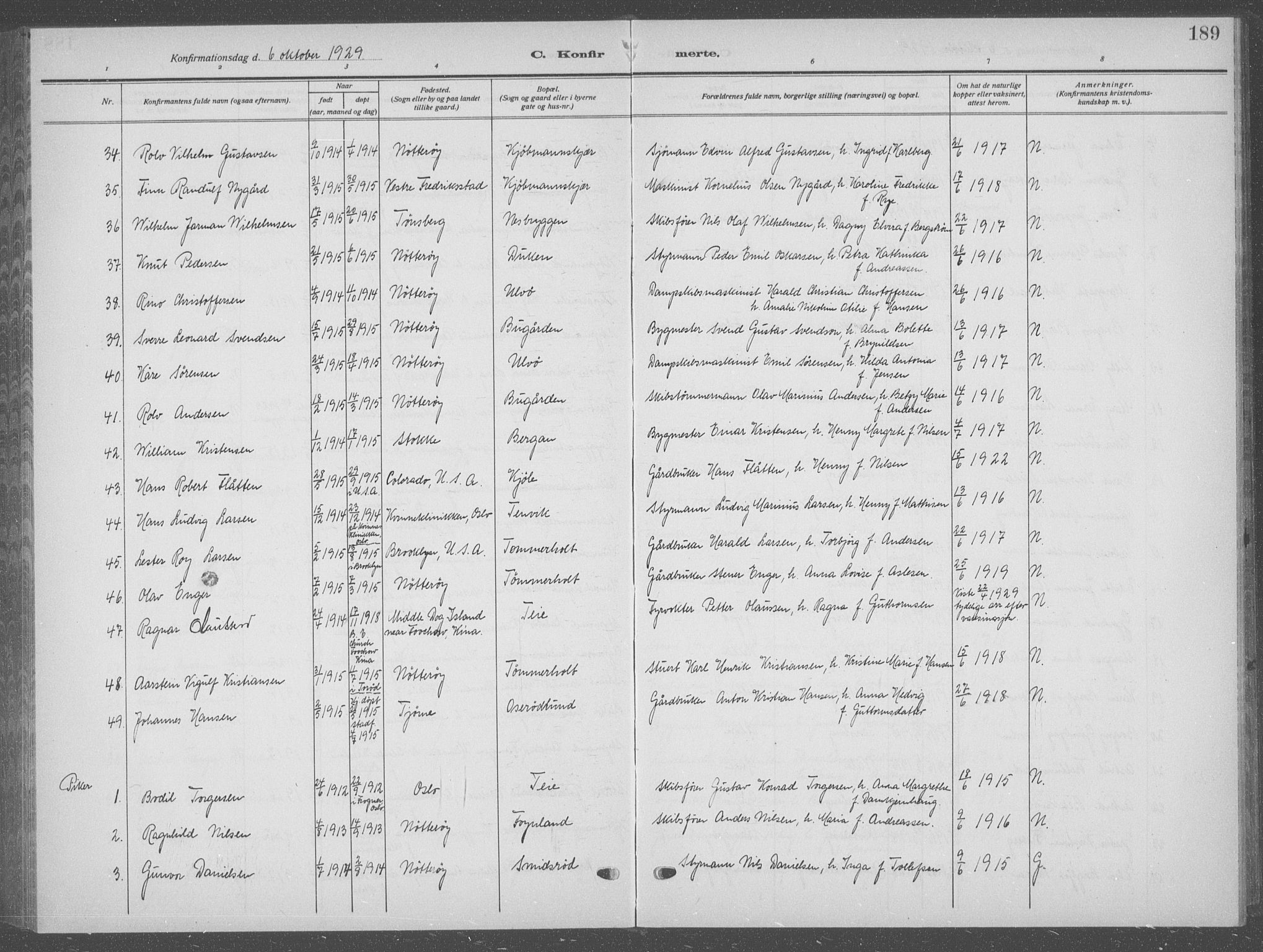 Nøtterøy kirkebøker, AV/SAKO-A-354/G/Ga/L0006: Parish register (copy) no. I 6, 1925-1939, p. 189