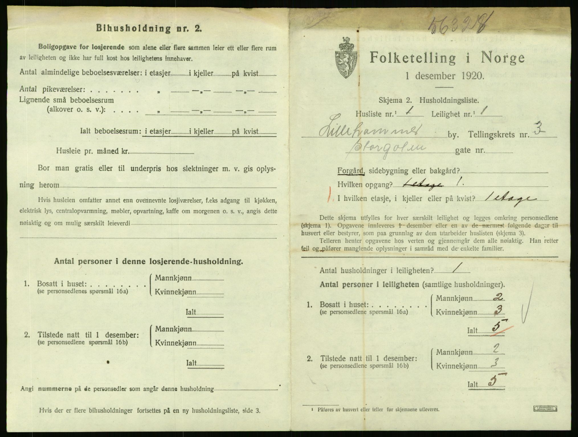 SAH, 1920 census for Lillehammer, 1920, p. 1730