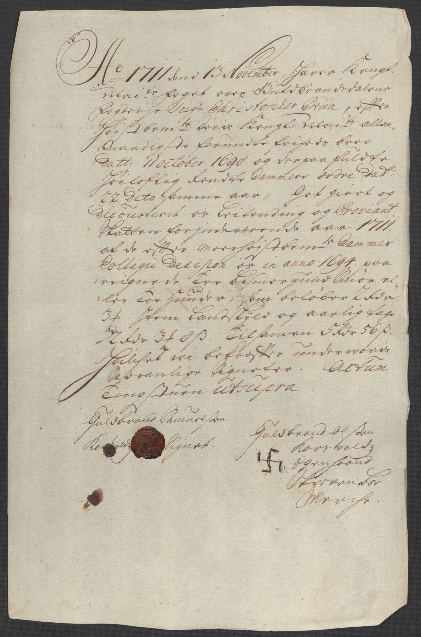 Rentekammeret inntil 1814, Reviderte regnskaper, Fogderegnskap, AV/RA-EA-4092/R17/L1180: Fogderegnskap Gudbrandsdal, 1711, p. 352