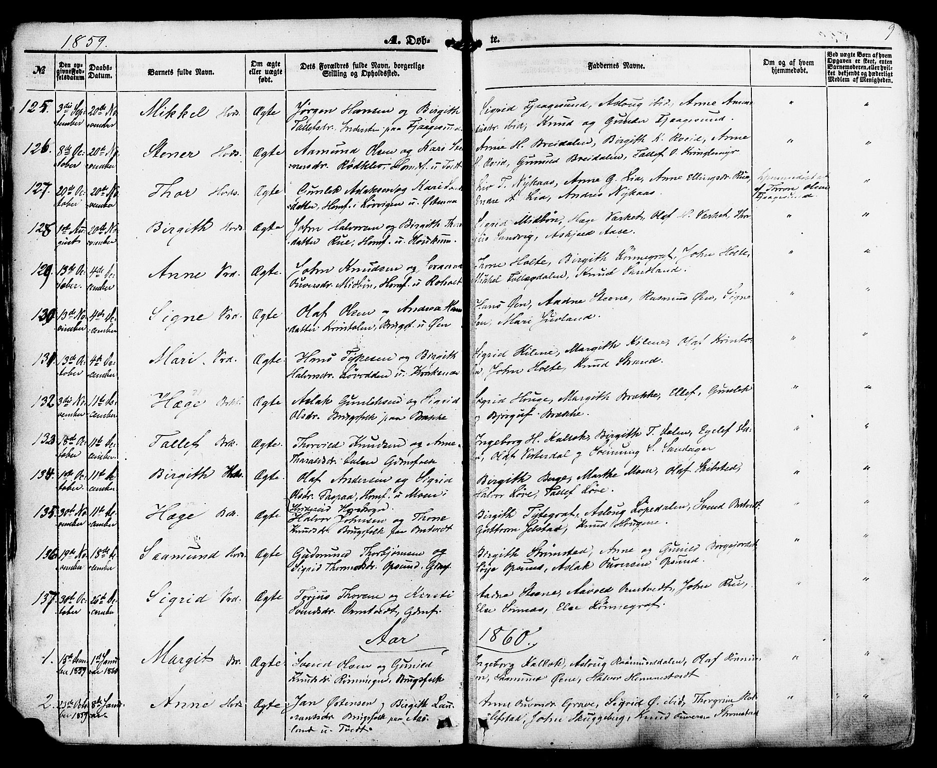 Kviteseid kirkebøker, SAKO/A-276/F/Fa/L0007: Parish register (official) no. I 7, 1859-1881, p. 9