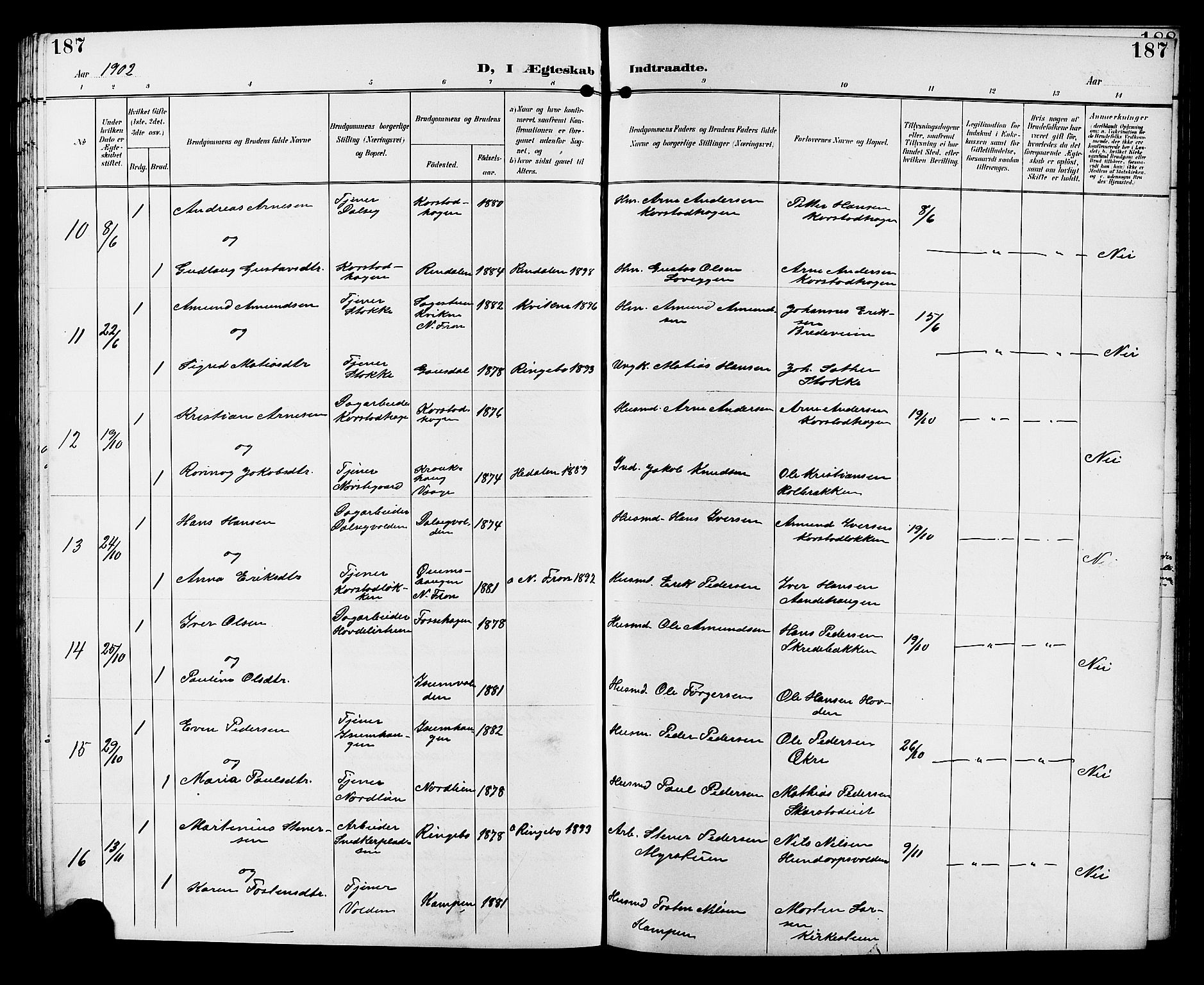 Sør-Fron prestekontor, SAH/PREST-010/H/Ha/Hab/L0004: Parish register (copy) no. 4, 1896-1911, p. 187