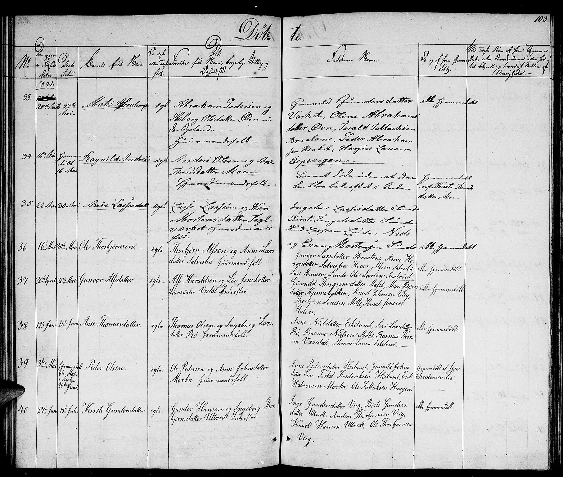 Gjerstad sokneprestkontor, AV/SAK-1111-0014/F/Fb/Fba/L0003: Parish register (copy) no. B 3, 1829-1844, p. 103