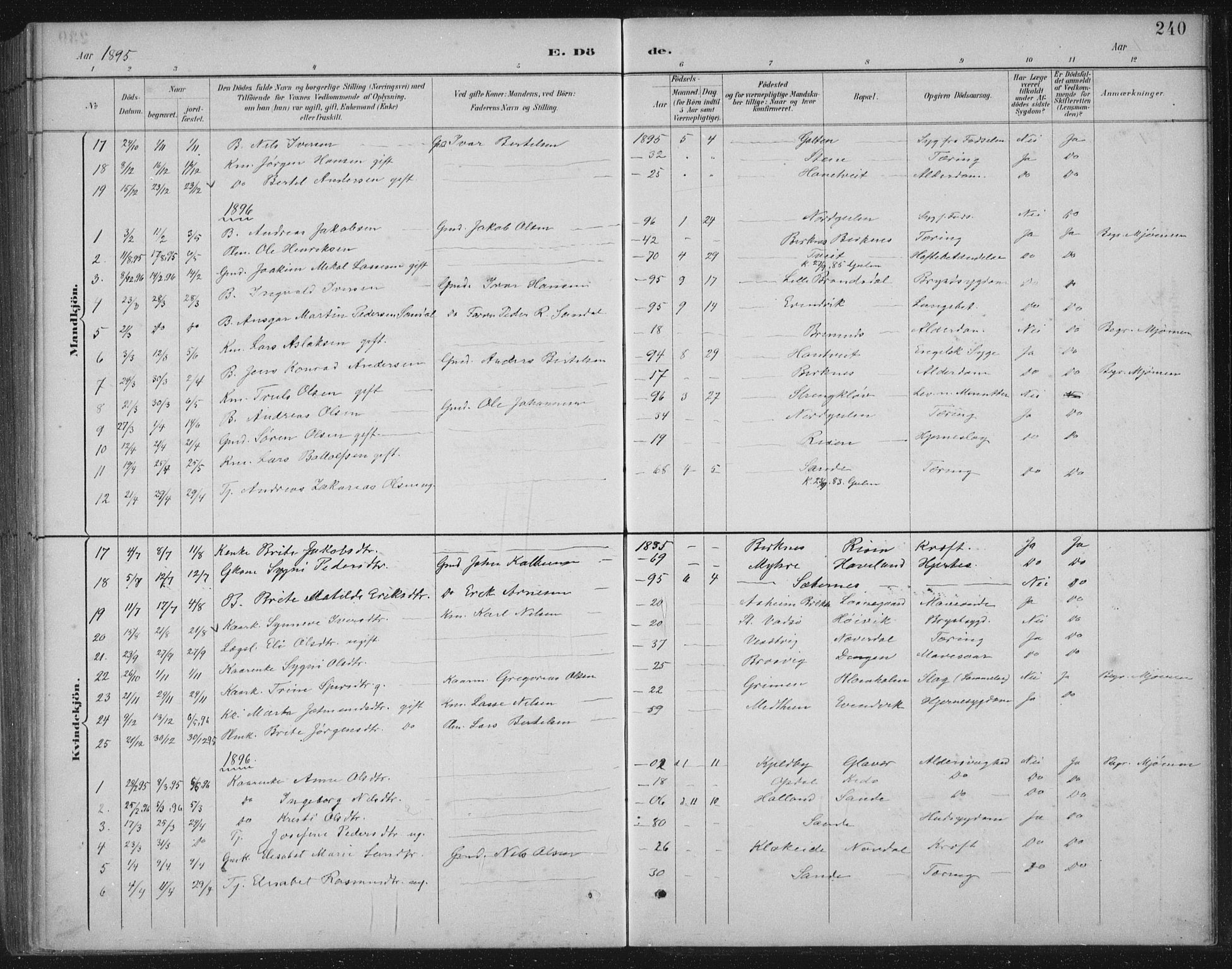 Gulen sokneprestembete, AV/SAB-A-80201/H/Hab/Habb/L0003: Parish register (copy) no. B 3, 1884-1907, p. 240