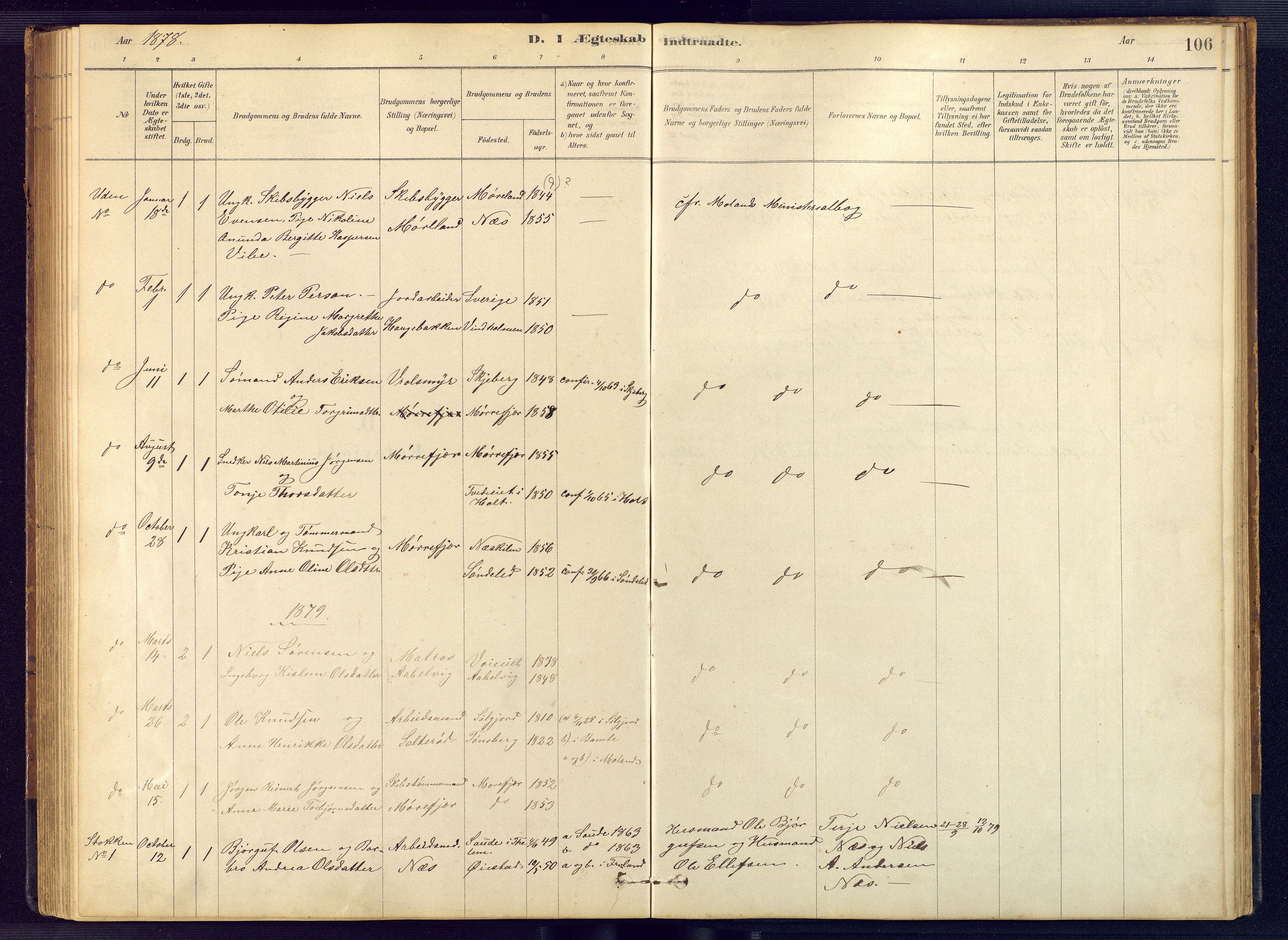 Austre Moland sokneprestkontor, SAK/1111-0001/F/Fb/Fbb/L0001: Parish register (copy) no. B 1, 1878-1904, p. 106