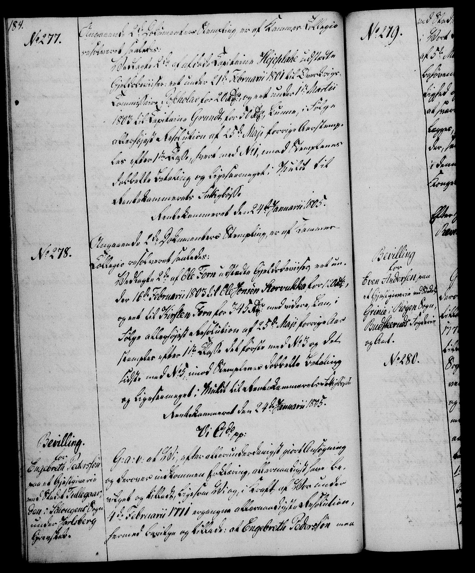 Rentekammeret, Kammerkanselliet, RA/EA-3111/G/Gg/Gga/L0018: Norsk ekspedisjonsprotokoll med register (merket RK 53.18), 1804-1806, p. 184