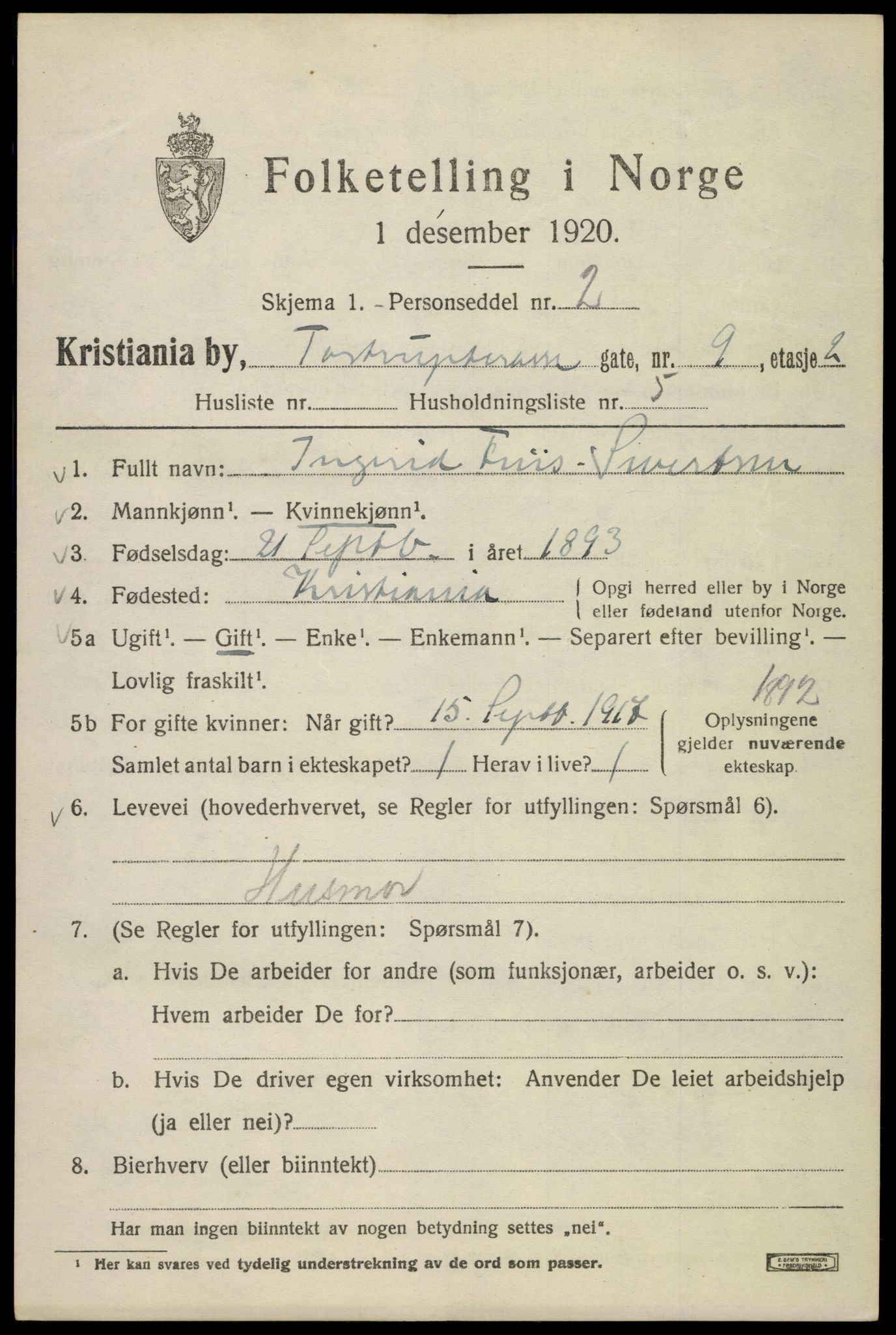 SAO, 1920 census for Kristiania, 1920, p. 595997