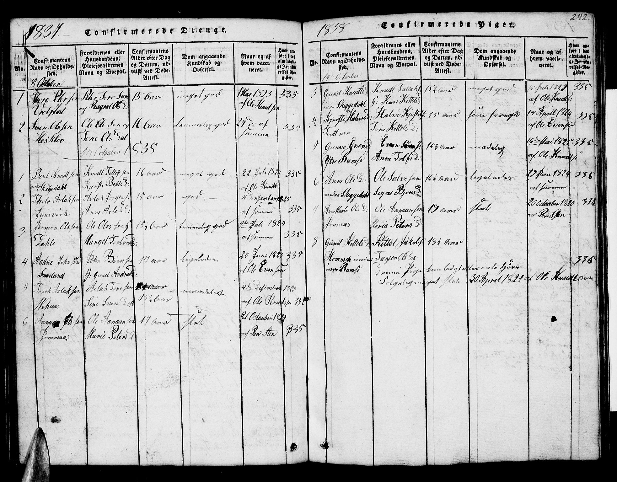 Åmli sokneprestkontor, AV/SAK-1111-0050/F/Fb/Fbb/L0001: Parish register (copy) no. B 1, 1816-1889, p. 242