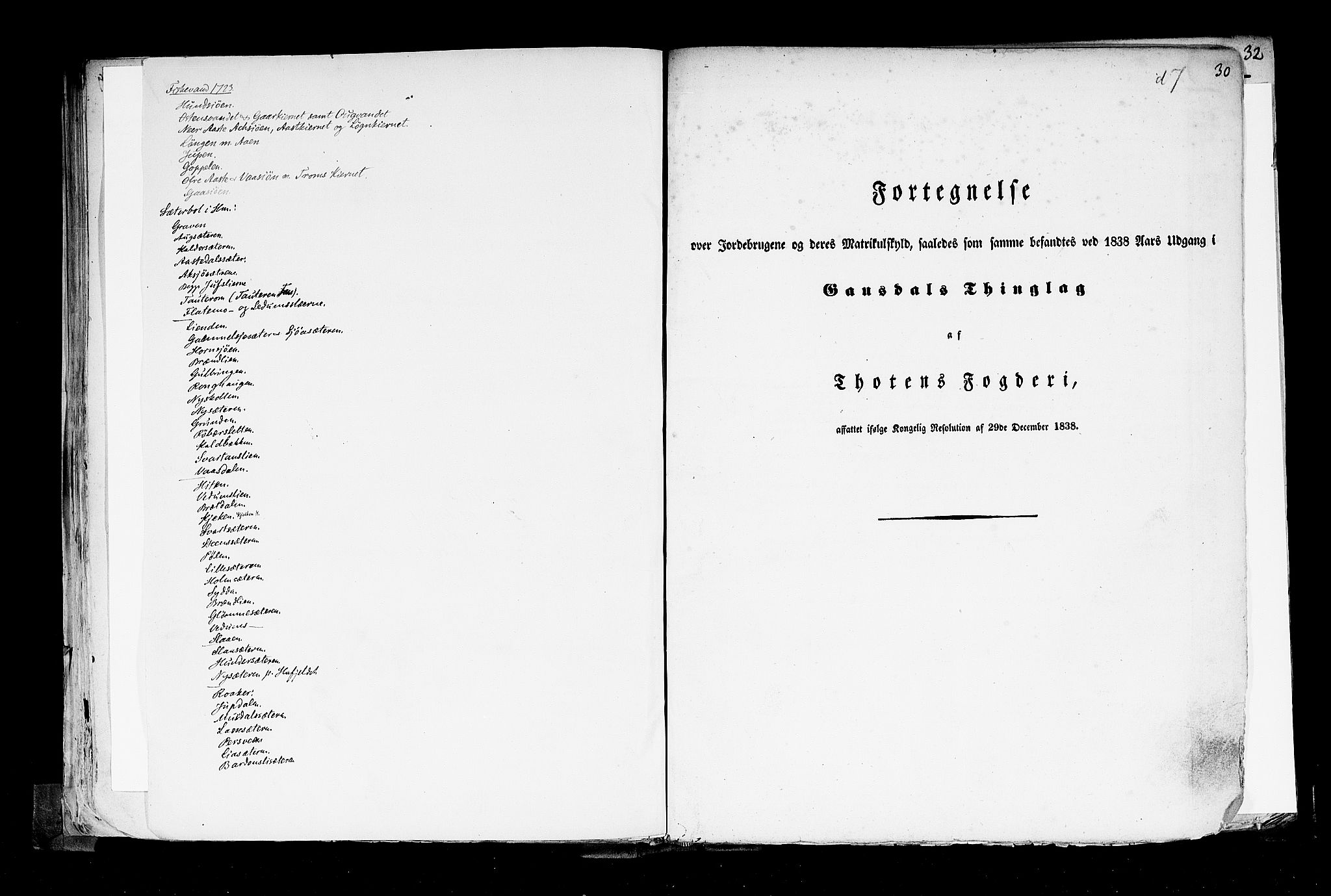 Rygh, RA/PA-0034/F/Fb/L0004: Matrikkelen for 1838 - Christians amt (Oppland fylke), 1838, p. 30a