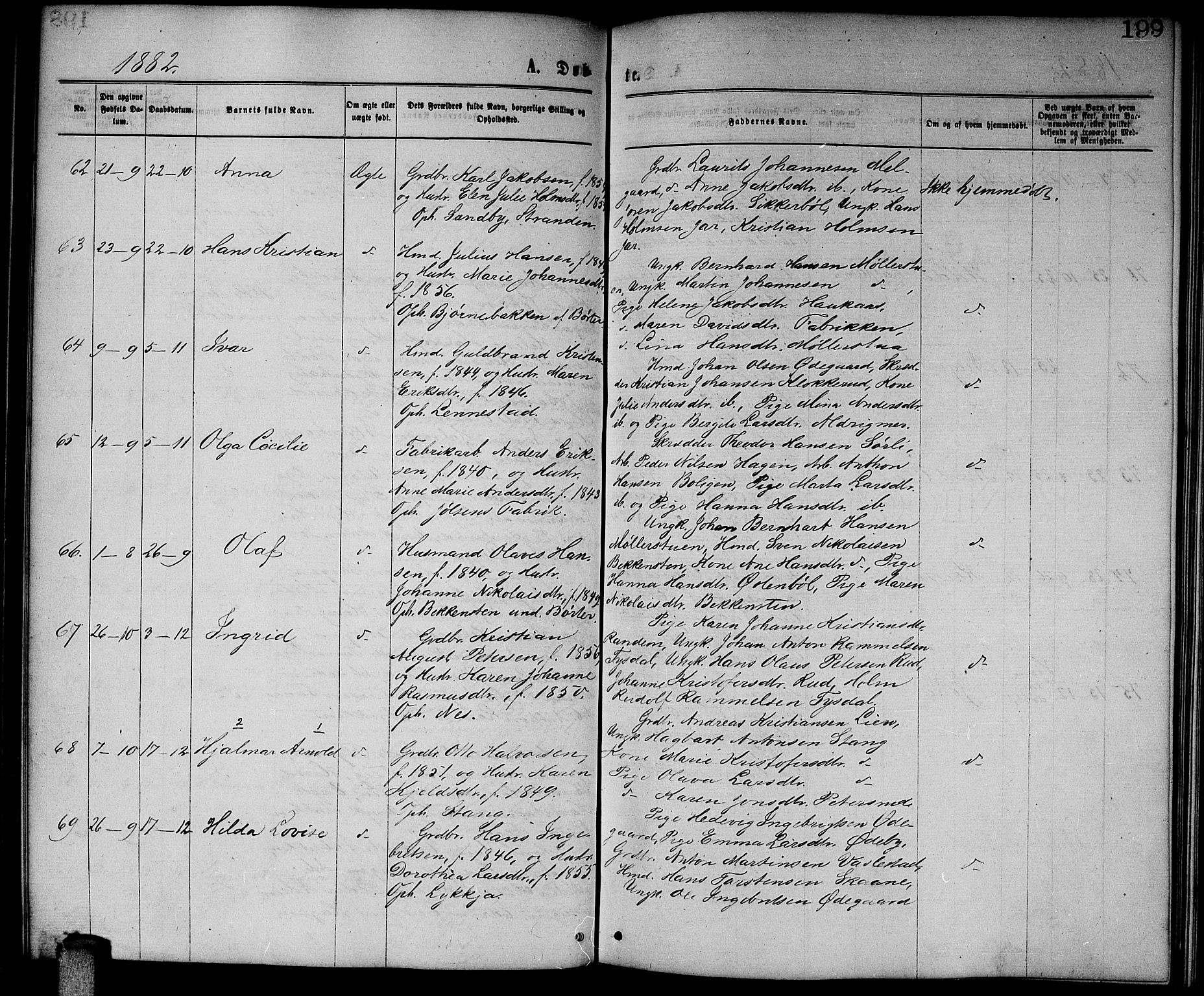 Enebakk prestekontor Kirkebøker, SAO/A-10171c/G/Ga/L0005: Parish register (copy) no. I 5, 1867-1888, p. 199