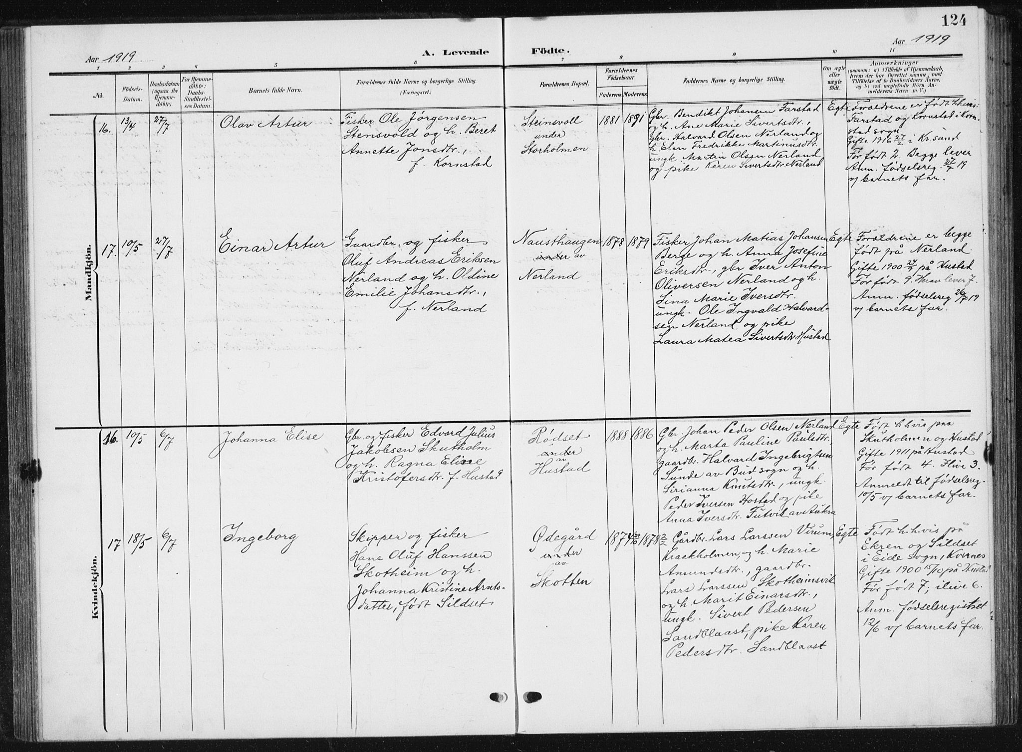 Ministerialprotokoller, klokkerbøker og fødselsregistre - Møre og Romsdal, AV/SAT-A-1454/567/L0784: Parish register (copy) no. 567C04, 1903-1938, p. 124