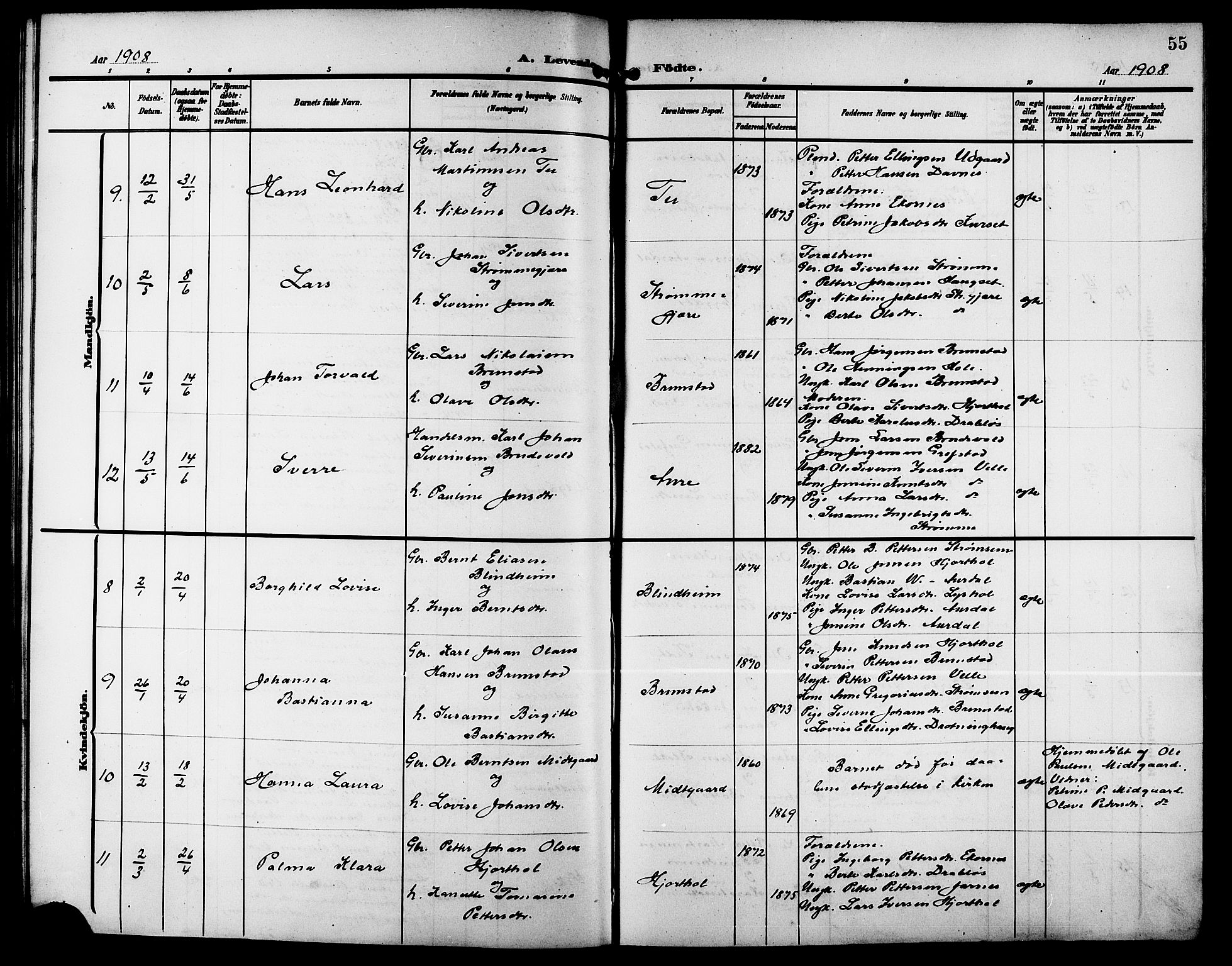 Ministerialprotokoller, klokkerbøker og fødselsregistre - Møre og Romsdal, SAT/A-1454/523/L0341: Parish register (copy) no. 523C04, 1903-1916, p. 55