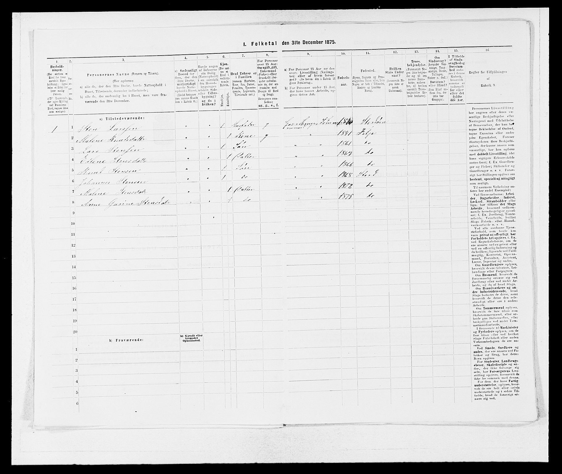 SAB, 1875 census for 1221P Stord, 1875, p. 102